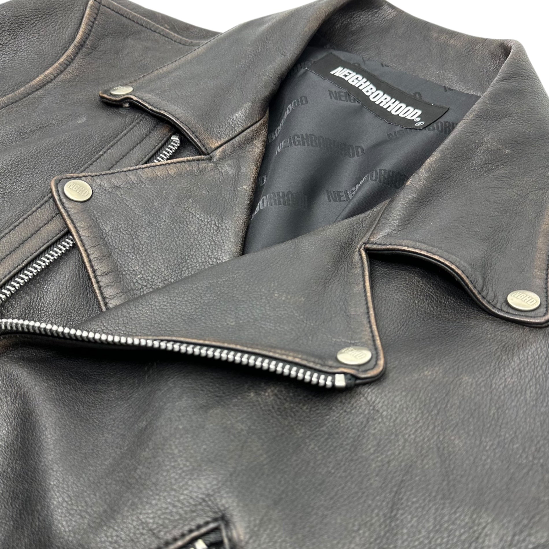 NEIGHBORHOOD(ネイバーフッド) CYCLE/SL-JKT サイクル ライダース ジャケット 202SZNH-JKM02 L ブラック×ブラウン ラムレザー ヴィンテージ加工