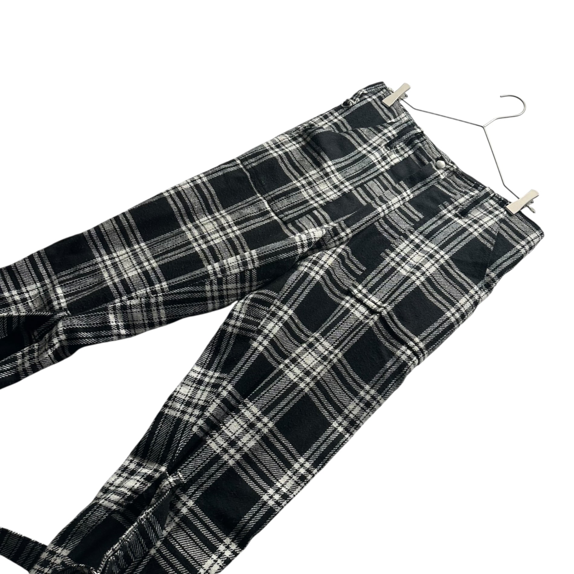no future(ノーフューチャー) 90's Anarchy Mark Check Bondage Pants 90年代 アナーキーマーク チェック ボンテージ パンツ L程度 ブラック×ホワイト