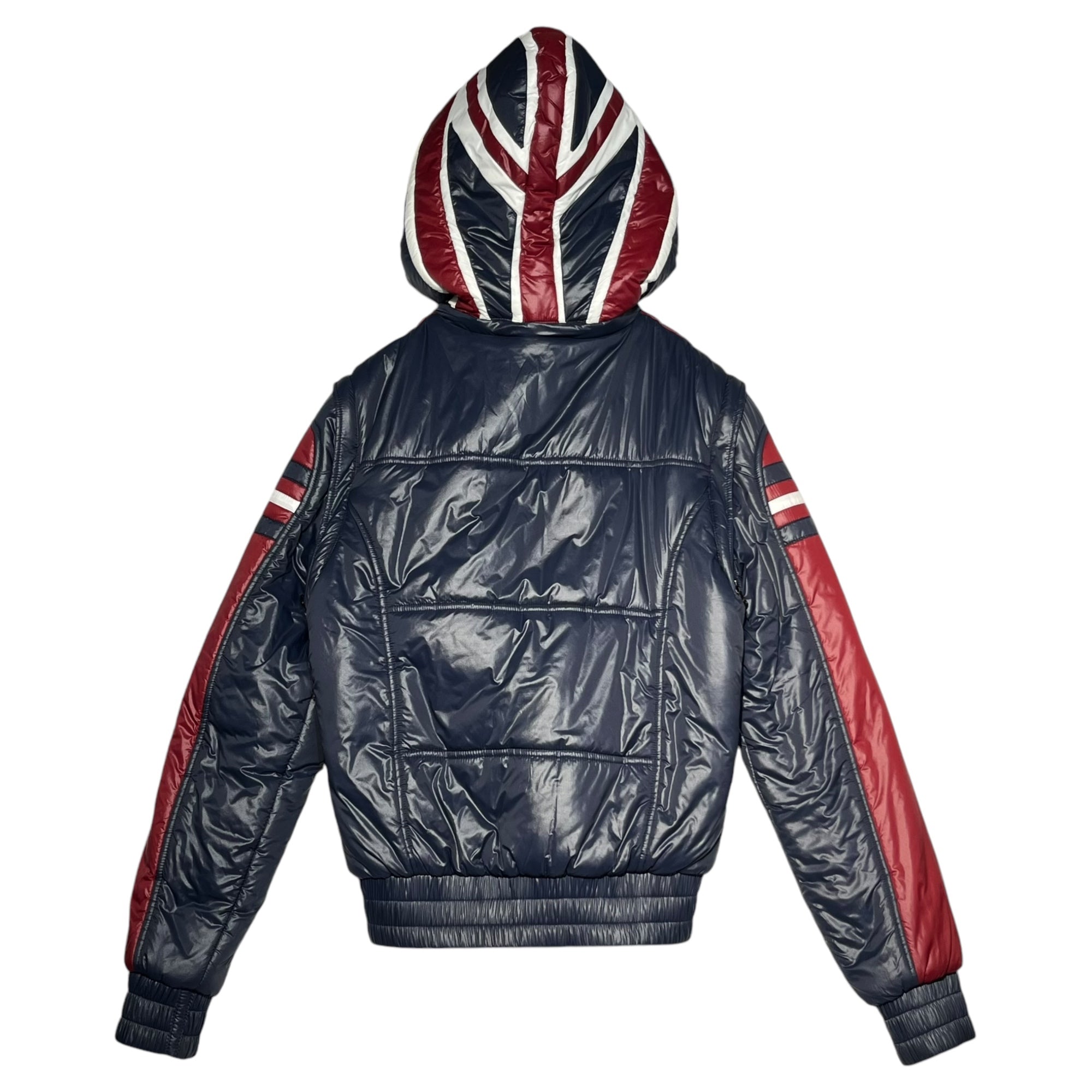 DOLCE&GABBANA(ドルチェ&ガッバーナドルガバ) 00's Union Jack Hoodie Fur Paddet Jacket ユニオンジャック フーディー ファー 中綿 ジャケット 46(M程度) レッド×ネイビー