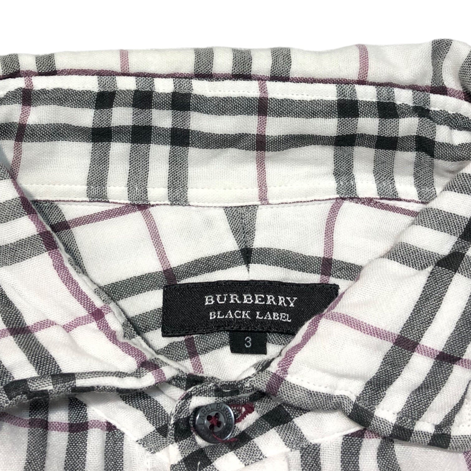 BURBERRY BLACK LABEL(バーバリーブラックレーベル) ロゴ 刺繍 タータン チェック コットン 長袖 シャツ BMW04-903-02 3(L程度) ホワイト