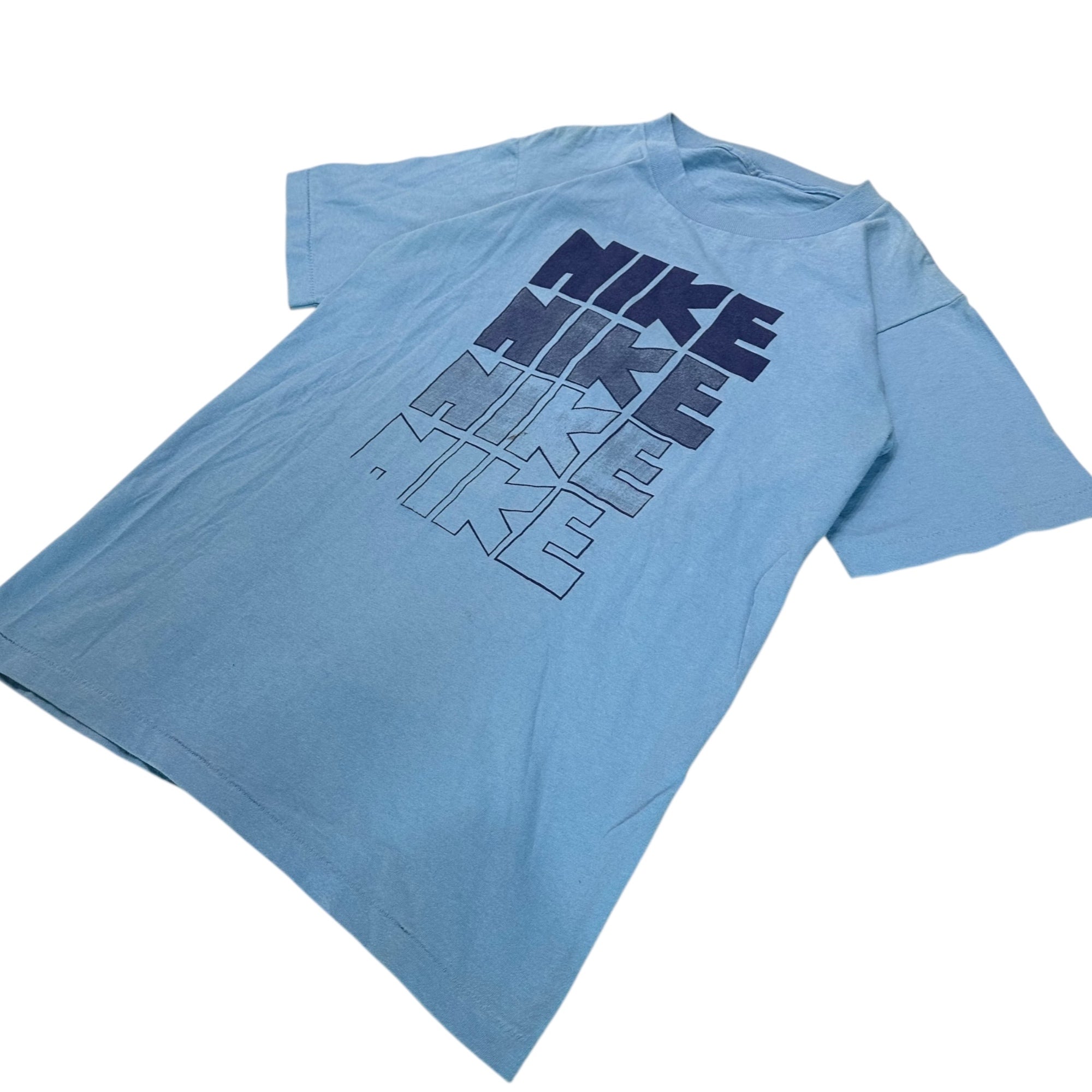 NIKE(ナイキ) 80's 4-row logo print T-shirt 【エラープリント】 ゴツナイキ 4連 ロゴ プリント Tシャツ 表記無(M程度) スカイブルー 80年代 オリジナル ヴィンテージ