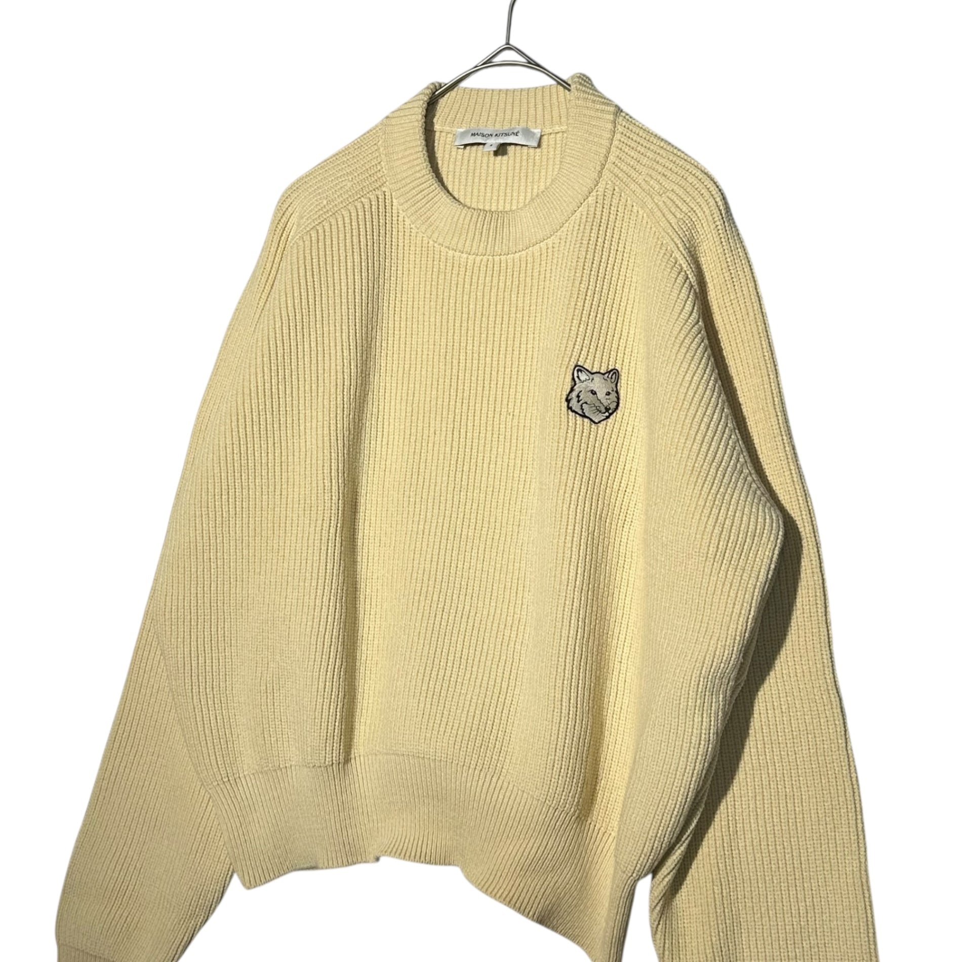 Maison Kitsune(メゾンキツネ) Foxhead C/N Crew Neck Knit フォックスヘッド コットン ナイロン クルーネック ニット MW00806KT1098 S アイボリー