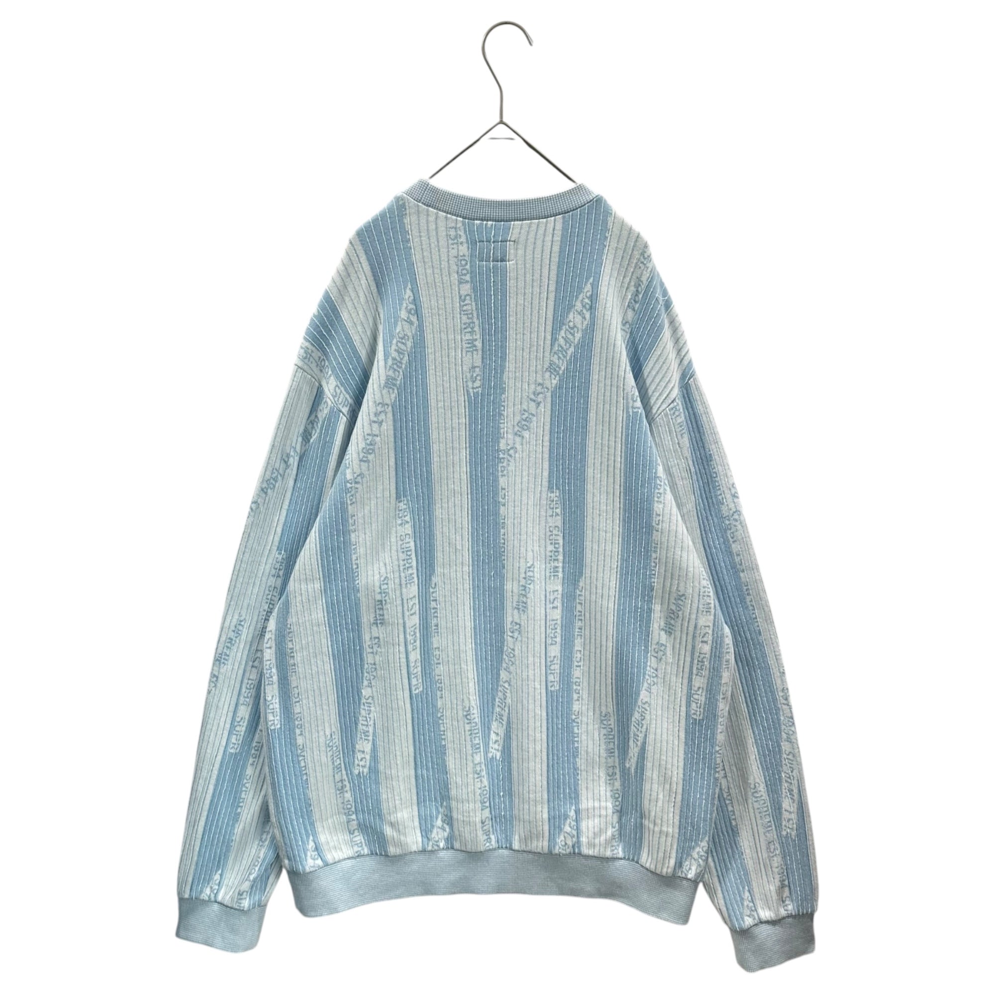 SUPREME(シュプリーム) 20AW Textured Stripe Crewneck ストライプロゴ スウェット L スカイブルー×ホワイト 20FW