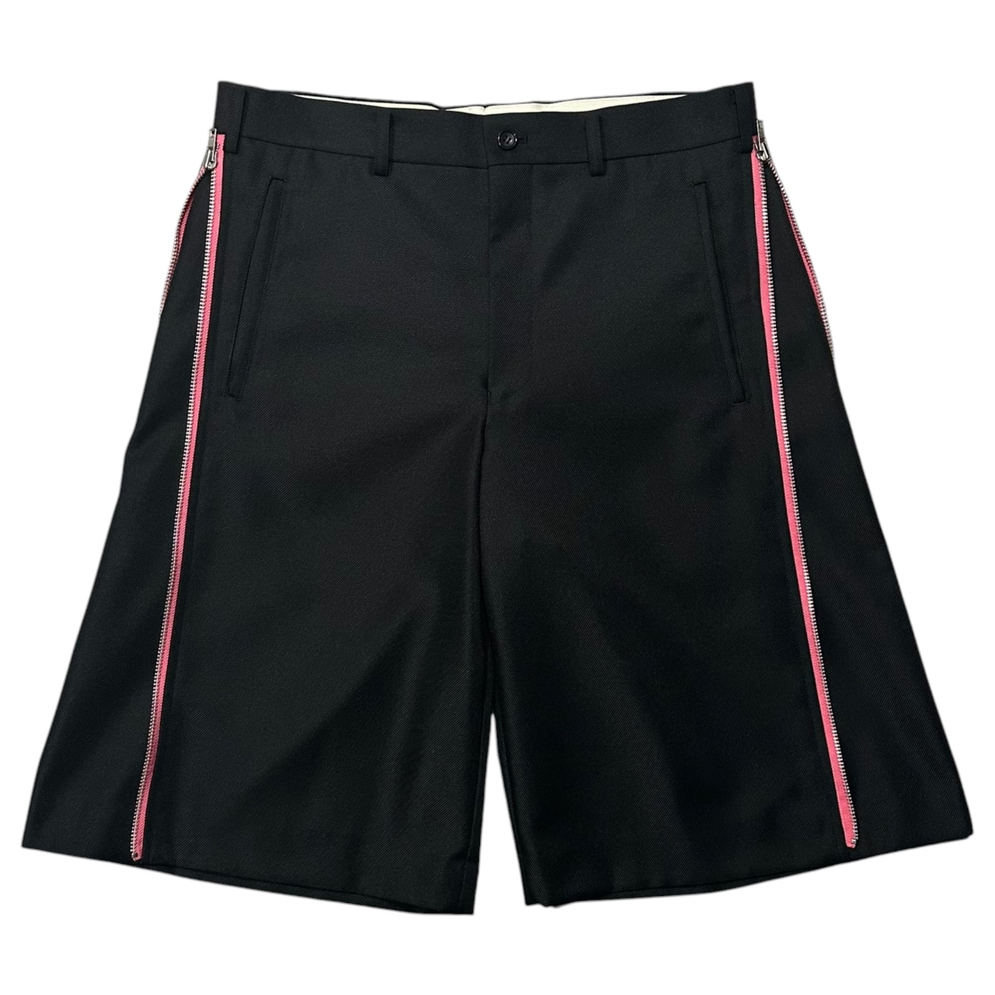 COMME des GARCONS HOMME PLUS(コムデギャルソンオムプリュス) 2025SS Side Pink Zip Polyester Wide Shorts サイド ピンク ジップ ポリ ワイド ショーツ ハーフ パンツ PO-P049 M ブラック×ピンク AD2024