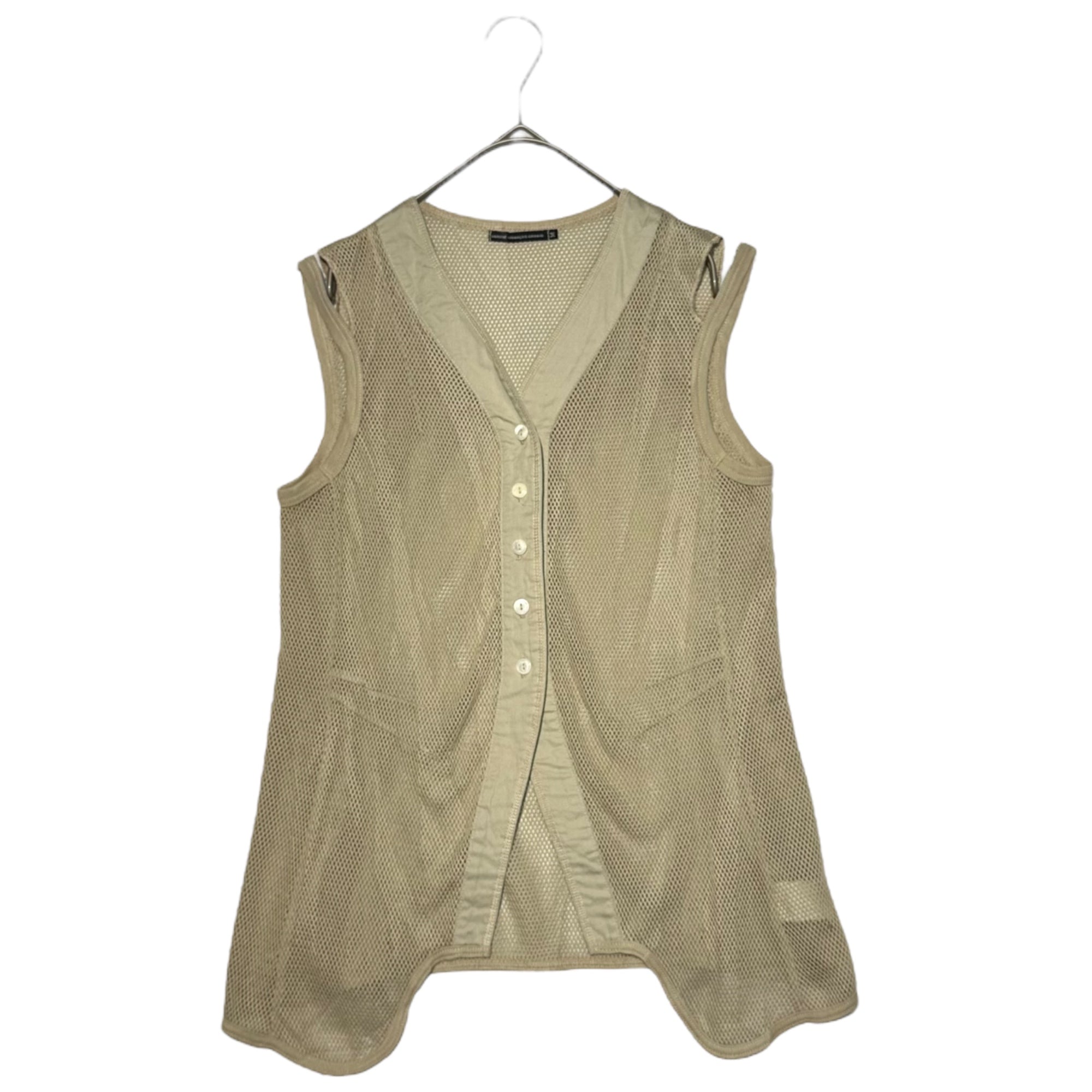 MARITHE FRANCOIS GIRBAUD(マリテフランソワジルボー) 00's Back graphic print mesh gilet バック グラフィック プリント メッシュ ジレ F5-6468 M ベージュ ベスト Y2K