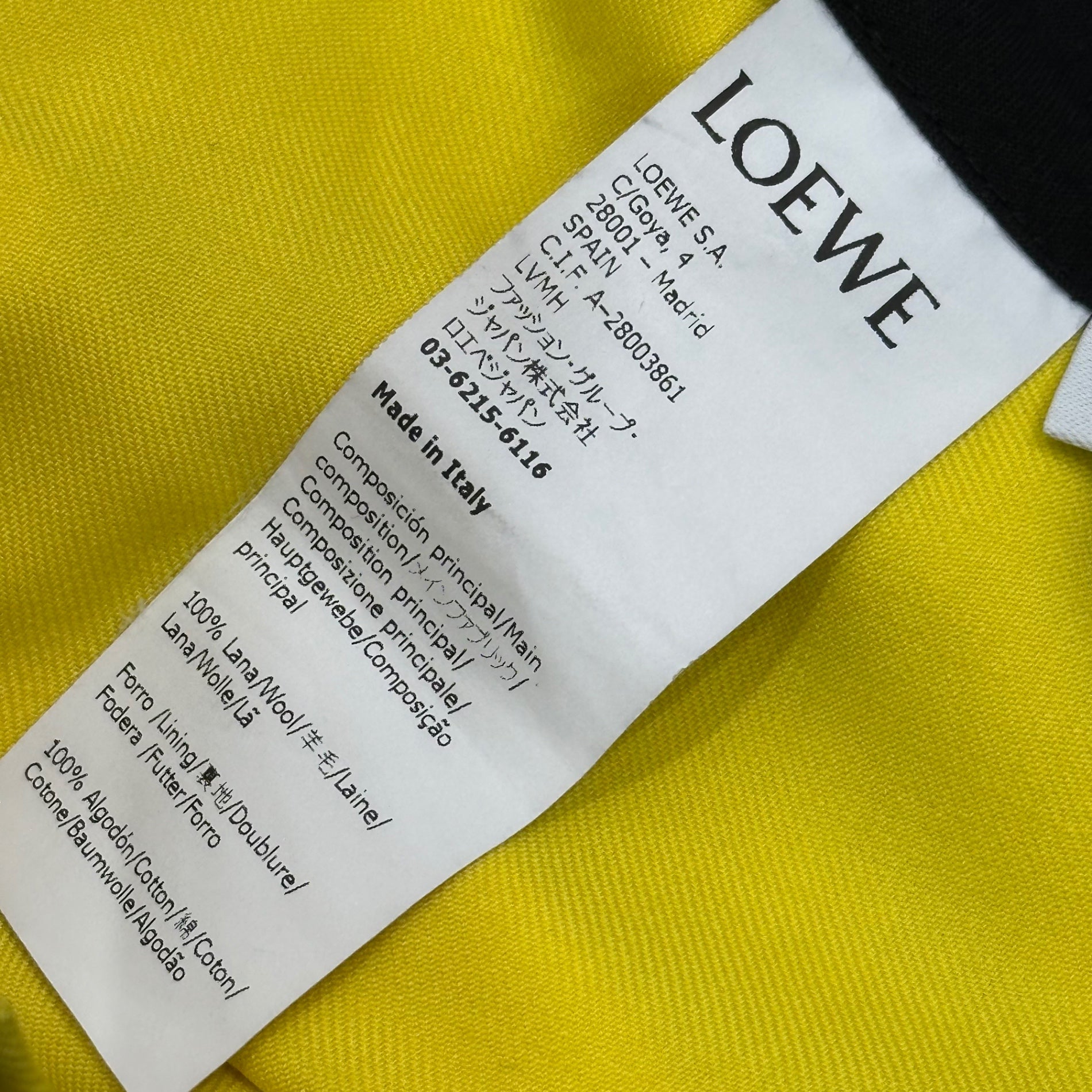 LOEWE(ロエベ) Side Yellow Wide-Leg Wool Slacks サイド イエロー ワイドバギー ウール スラックス S359Y04X30 38(M程度) ブラック×イエロー
