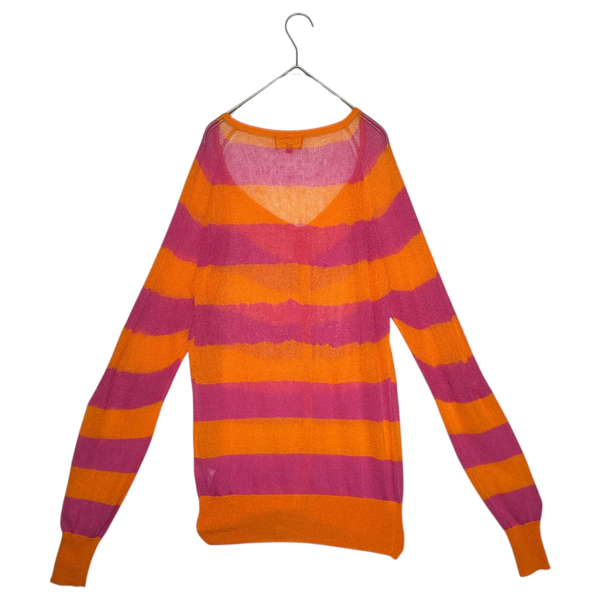 Vivienne Westwood RED LABEL(ヴィヴィアンウエストウッドレッドレーベル) 00's Orb Logo Embroidered Striped Knit Cardigan オーブロゴ 刺繍 ボーダー ニット カーディガン 357-01-14062 2 ピンク×オレンジ Y2K 薄手 メッシュ