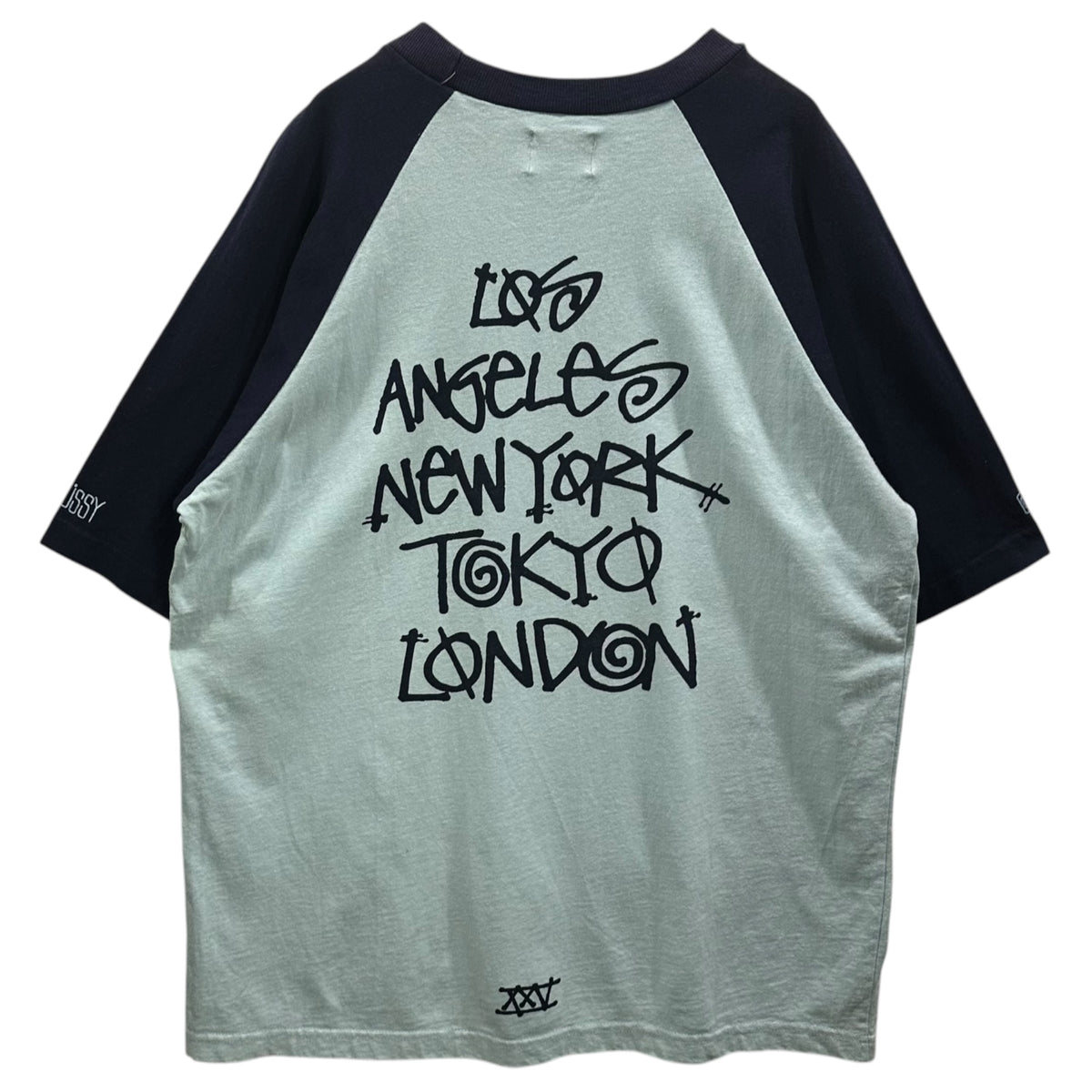 STUSSY(ステューシー) 2005 XXV WORLD TOUR S/S RAGLAN TEE ワールドツアー 半袖 ラグラン Tシャツ L スカイブルー×ネイビー 00's ロゴ