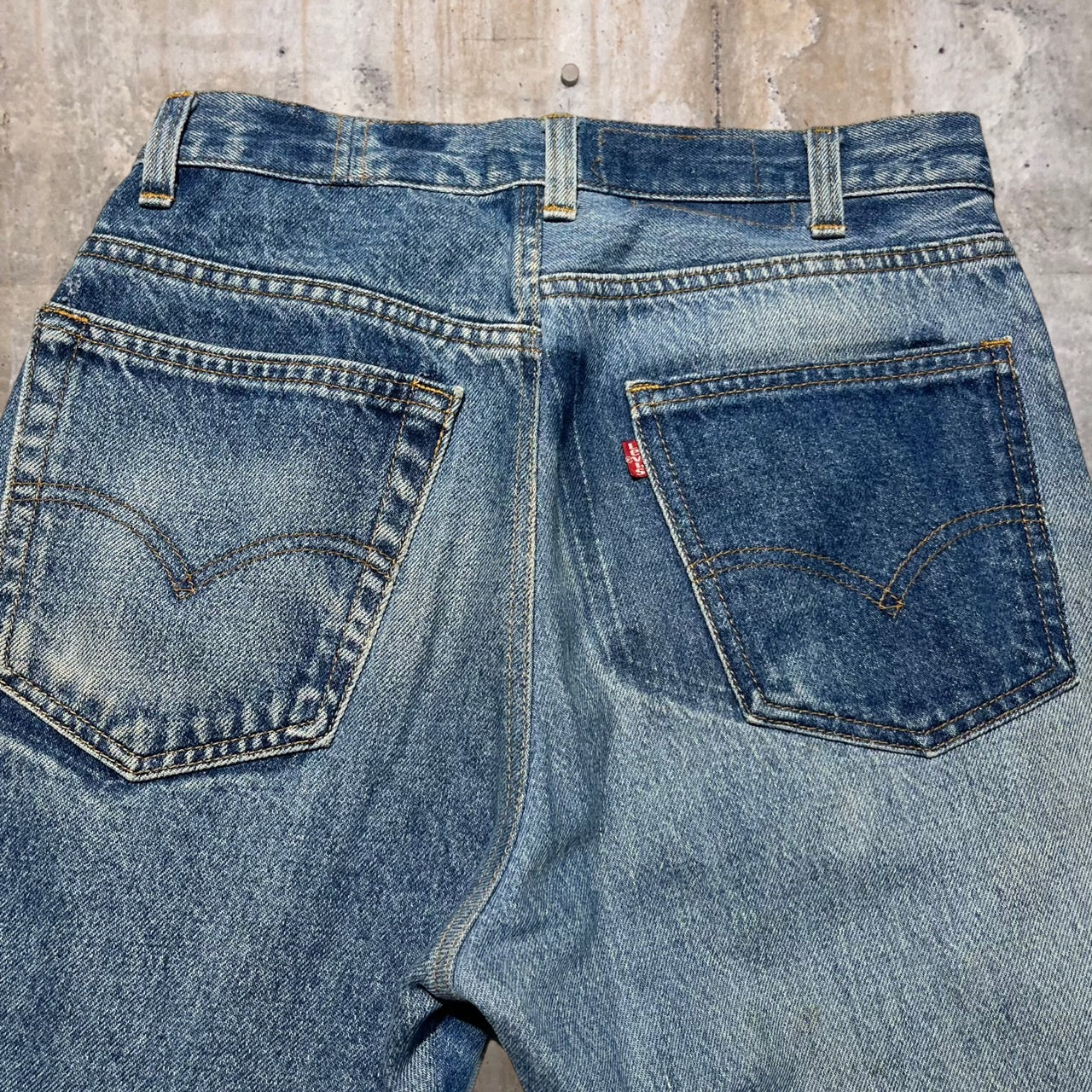 Levi's(リーバイス) 70~80's再構築デニムパンツ/リメイクデニムパンツ/パッチワーク W28程度 ブルー 裏ボタン524 紙タグ