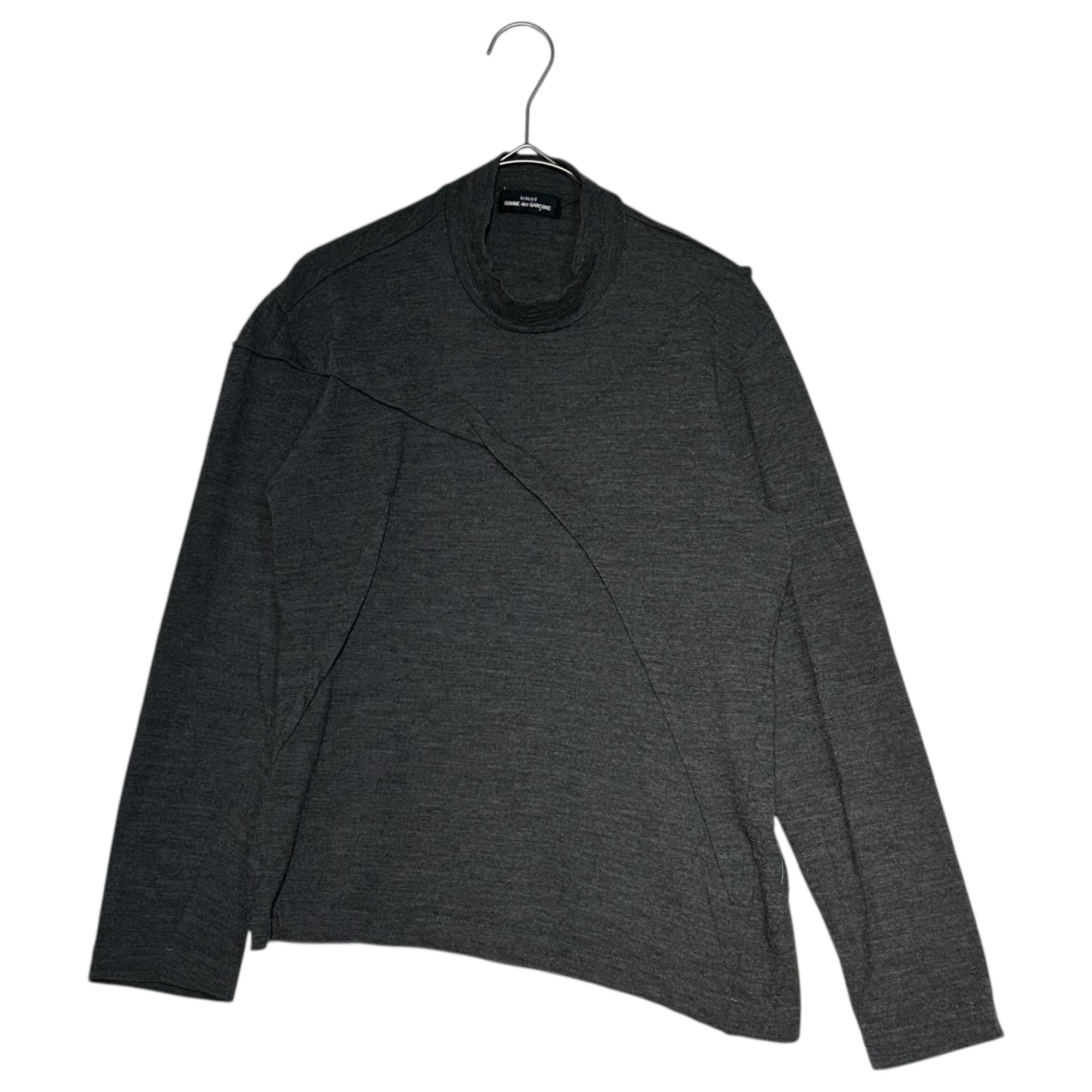 tricot COMME des GARCONS(トリココムデギャルソン) 92AW Asymmetrical design round neck wool knit&sewn アシンメトリー デザイン モックネック ウール ニットソー TT-050560 表記無(M程度) グレー 90's 90年代 AD1992 ヴィンテージ カットソー ニット 長袖