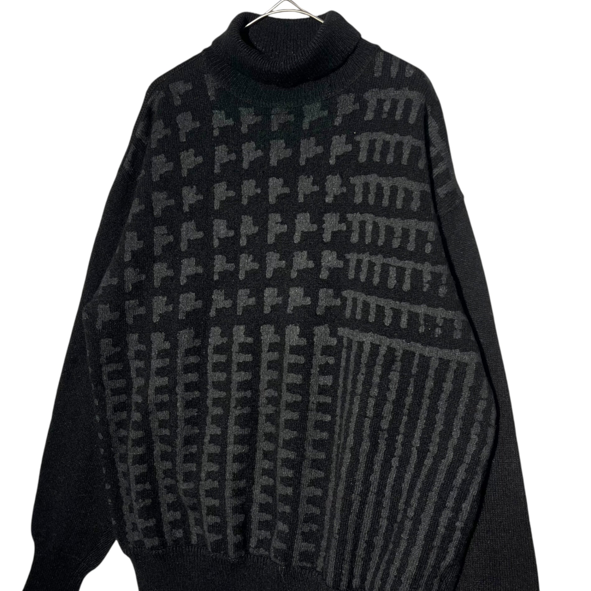COMME des GARCONS HOMME(コムデギャルソンオム) 80's all-over front turtleneck knit pullover 80年代 フロント総柄 タートルネック ニット プルオーバー 本人期 川久保玲 AD表記無し FREE ブラック
