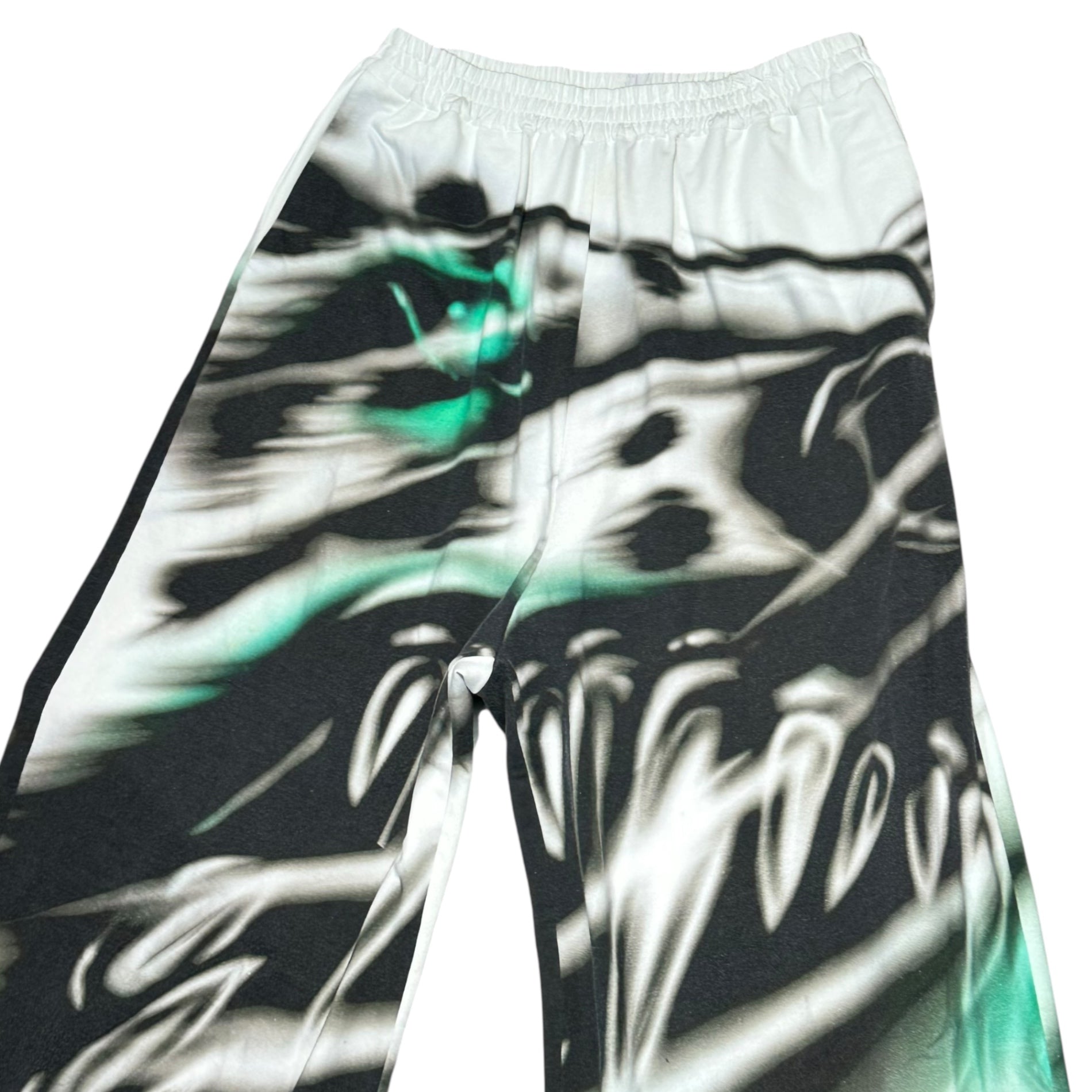 Gerrit Jacob(ジェリット ジェイコブ) White Airbrushed Track Pants ホワイト エアブラッシュド トラック スウェット パンツ L ホワイト×グリーン×ブラック