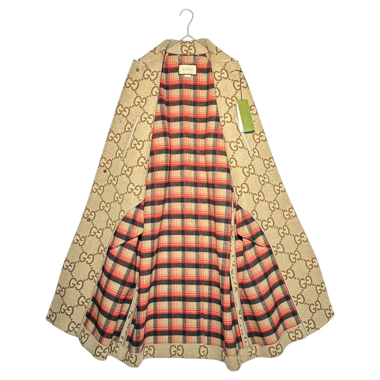 GUCCI(グッチ) 22AW Jumbo GG Canvas Wool Car Coat 698708 ZAIT6 ジャンボ GG キャンバス ウール コート 698708 48(ML程度) ベージュ ロゴ ロング