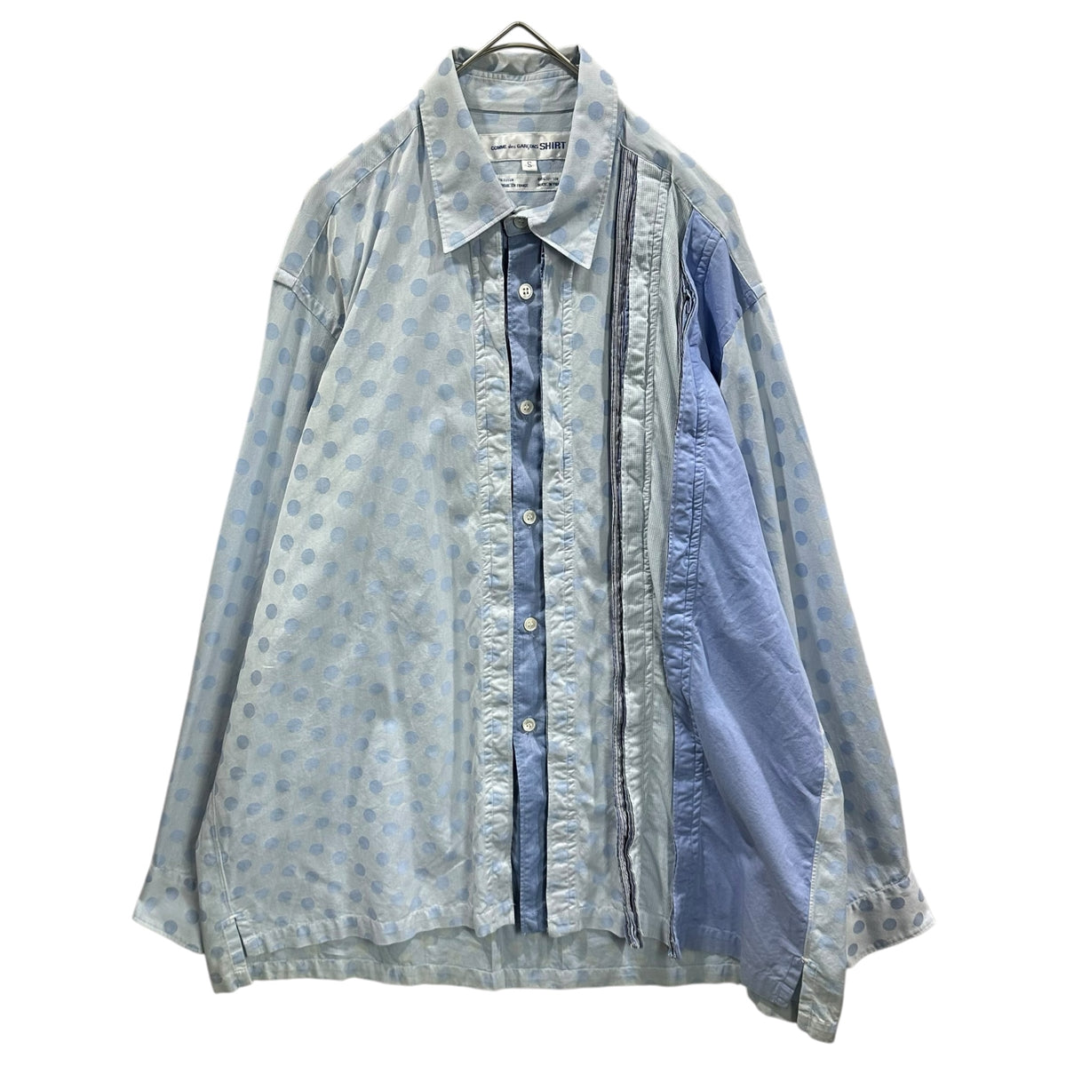 COMME des GARCONS SHIRT(コムデギャルソンシャツ) 1990's Raw-Edge Layered Design Polka-Dot L/S Shirt 断ち切り 重ね デザイン ドット 長袖 シャツ S ライトブルー 90s アーカイブ 稀少