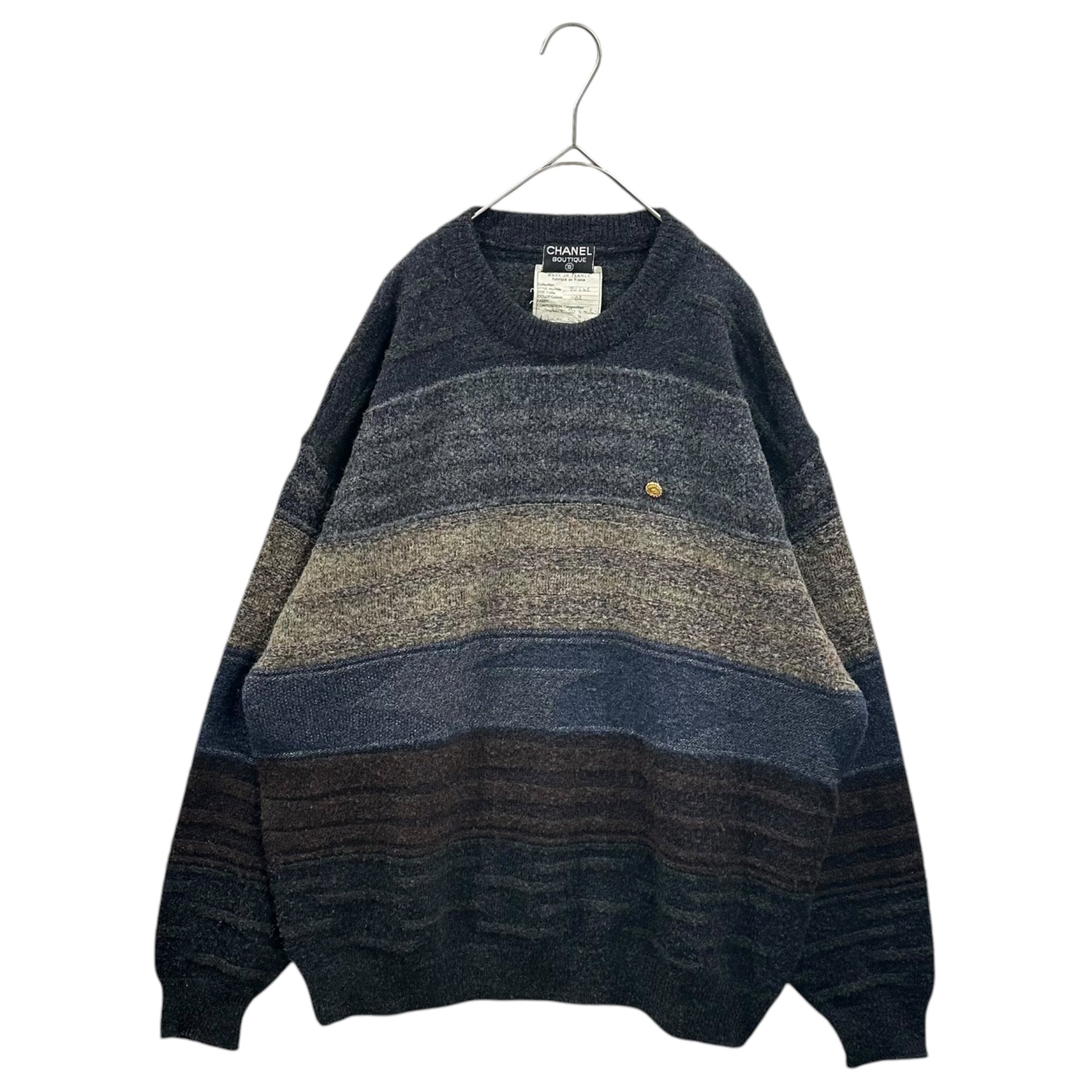 CHANEL(シャネル) 1980's Mohair gradient striped knit モヘア グラデーション ボーダー ニット 表記無(XL程度) ネイビー×ブラウン 80年代 ヴィンテージ 手書きタグ メンズサイズ