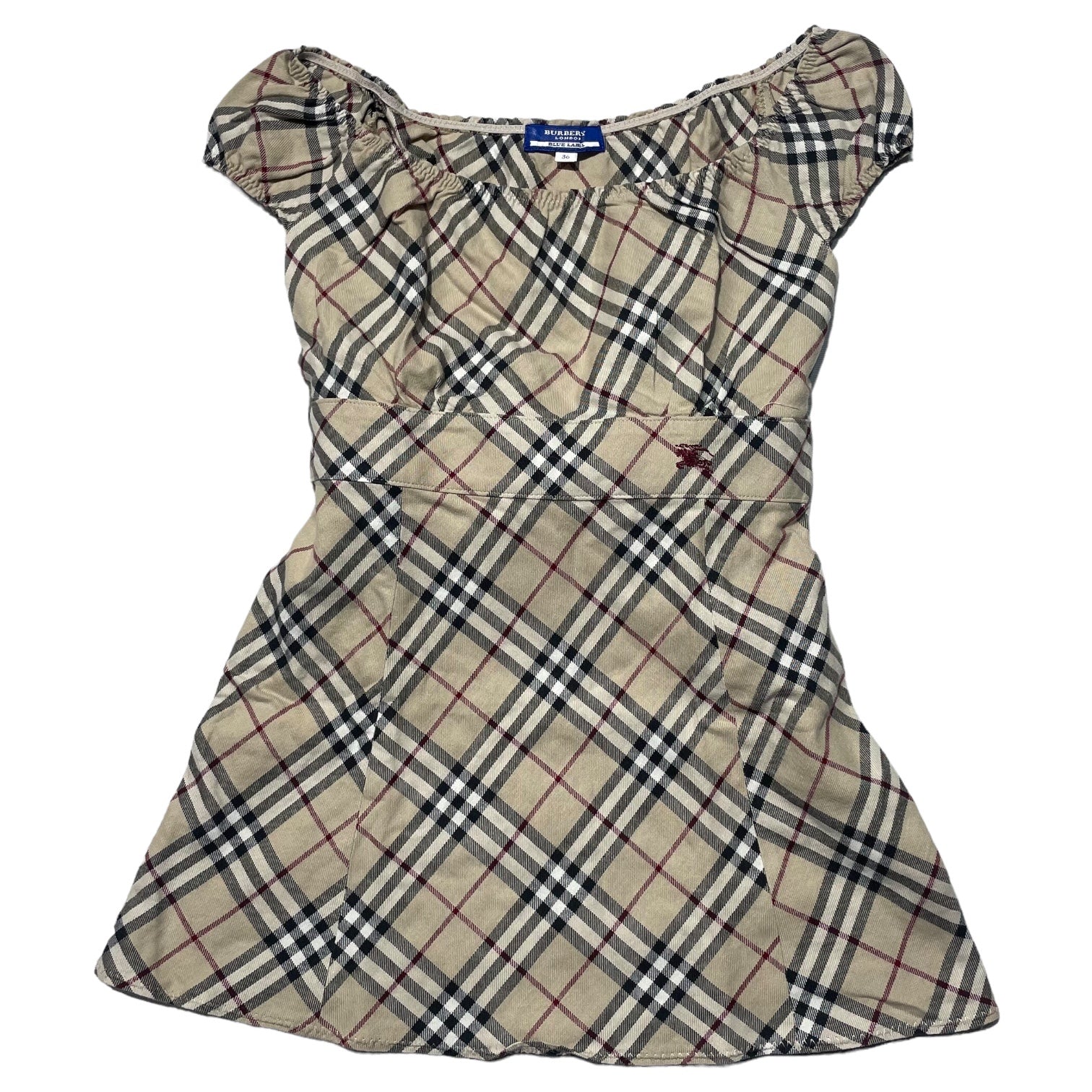 BURBERRY BLUE LABEL(バーバリーブルーレーベル) ノバチェック ノースリーブ ブラウス ベルト ウエスト フレア バーバリーチェック FE528-260-43 36(S程度) ベージュ