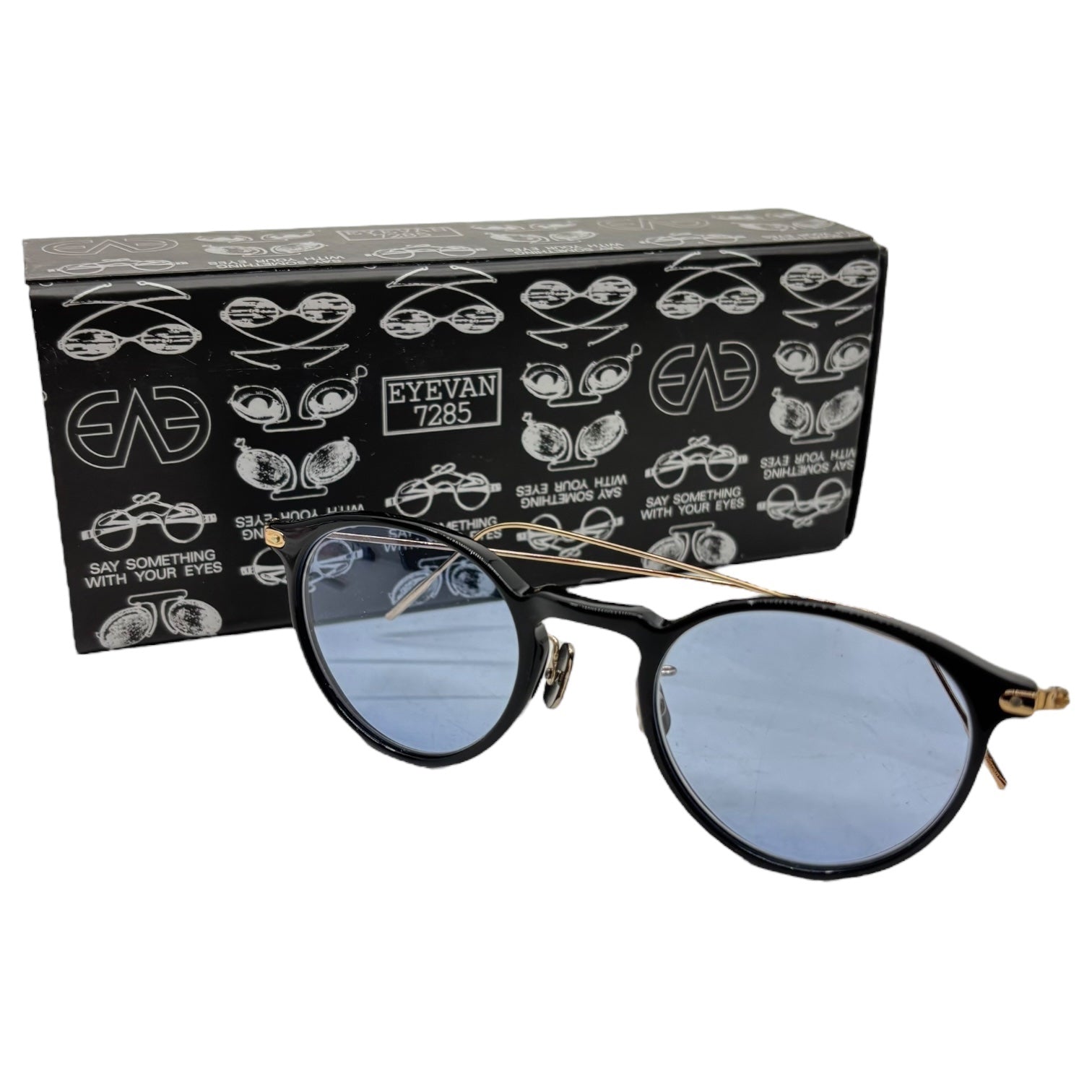 EYEVAN7285(アイヴァン7285) 411 Boston sunglasses - blue lenses ボストン サングラス ブルーレンズ 46 □ 22-145 ブラック×シルバー 1002 ケース付