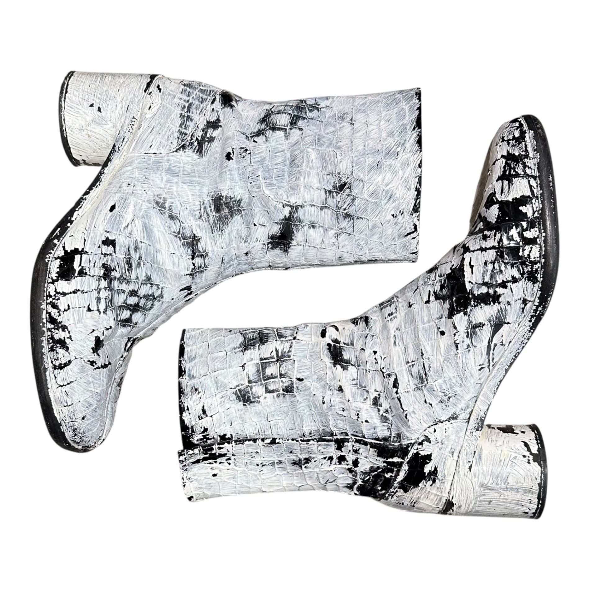 MAISON MARGIELA(メゾンマルジェラ) 21AW TABI BOOTS - Crocodile Embossed Leather Bianquet 足袋 ブーツ クロコ 型押し レザー ペンキ S57WU0132 43(27.5cm程度) ホワイト×ブラック