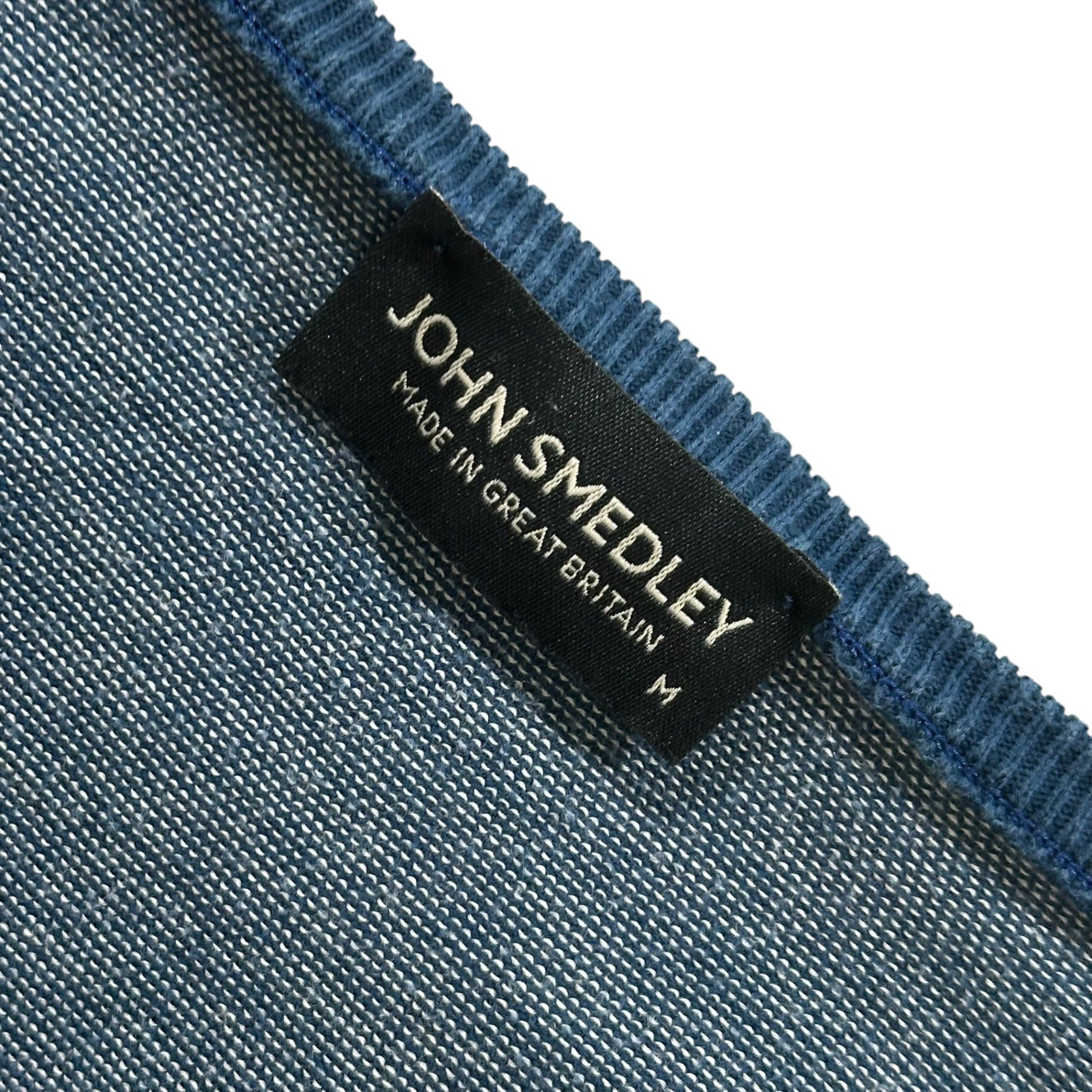 JOHN SMEDLEY(ジョンスメドレー) Cotton Striped V-neck Sweater Vネック コットン ボーダー ニット M ブルー×ホワイト