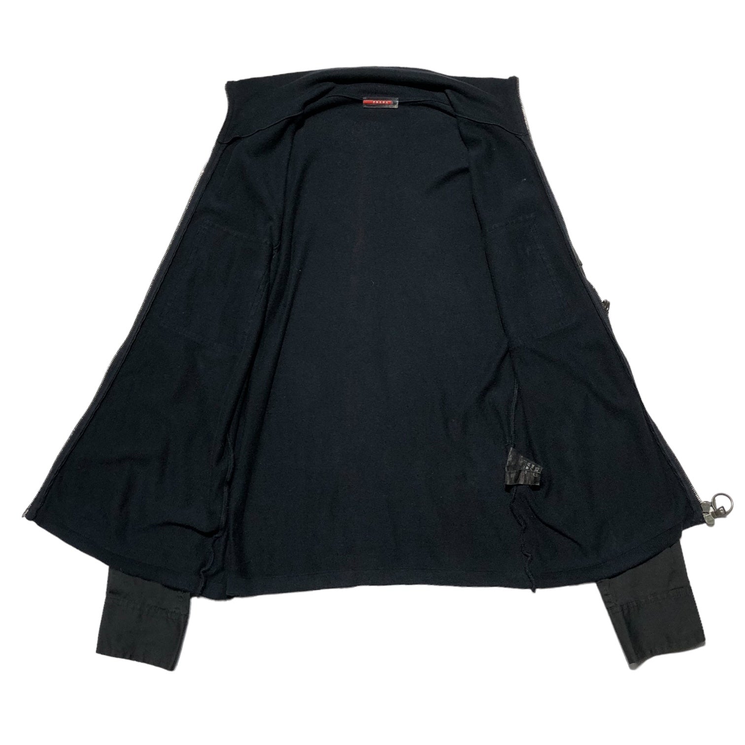 PRADA SPORT(プラダスポーツ) 00’s 2 pocket shirt sleeve driver's knit 2 ポケット シャツ スリーブ ドライバーズ ニット 46(M程度) ネイビー×ブラック アーカイブ