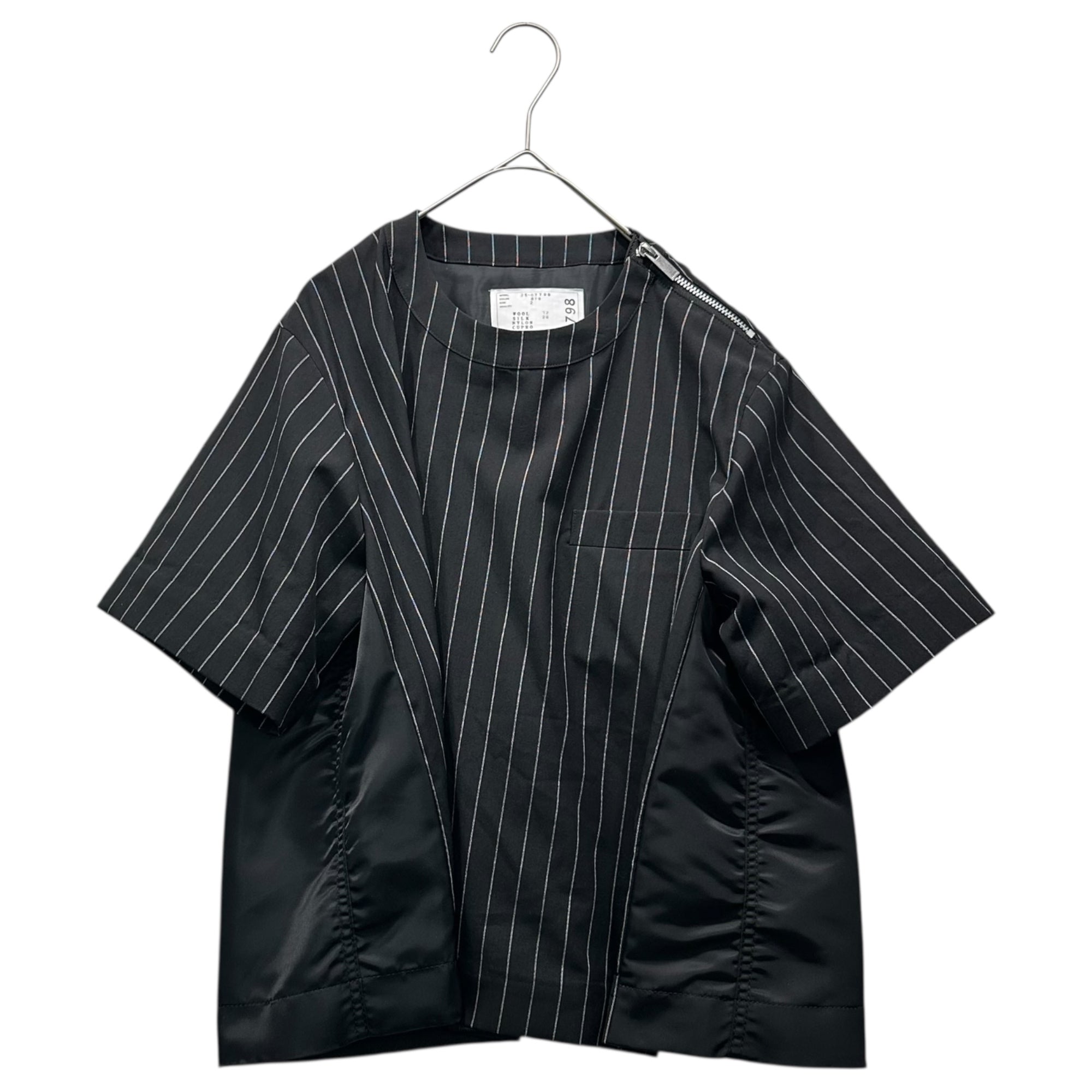 sacai(サカイ) 25SS Wool Silk Blend Striped Knit Top ウール シルク 切替 ストライプ カットソー 25-07798 2(M程度) ブラック×ホワイト