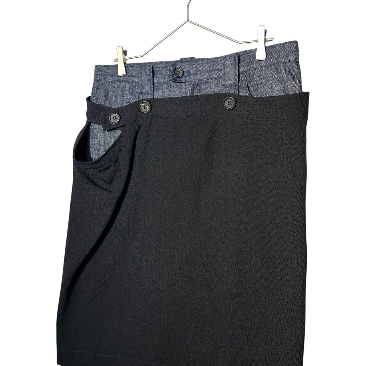 Y's(ワイズ) 13SS Denim Docking Wool Skirt デニム ドッキング ウール スカート YX-S28-800 1 インディゴ×ブラック