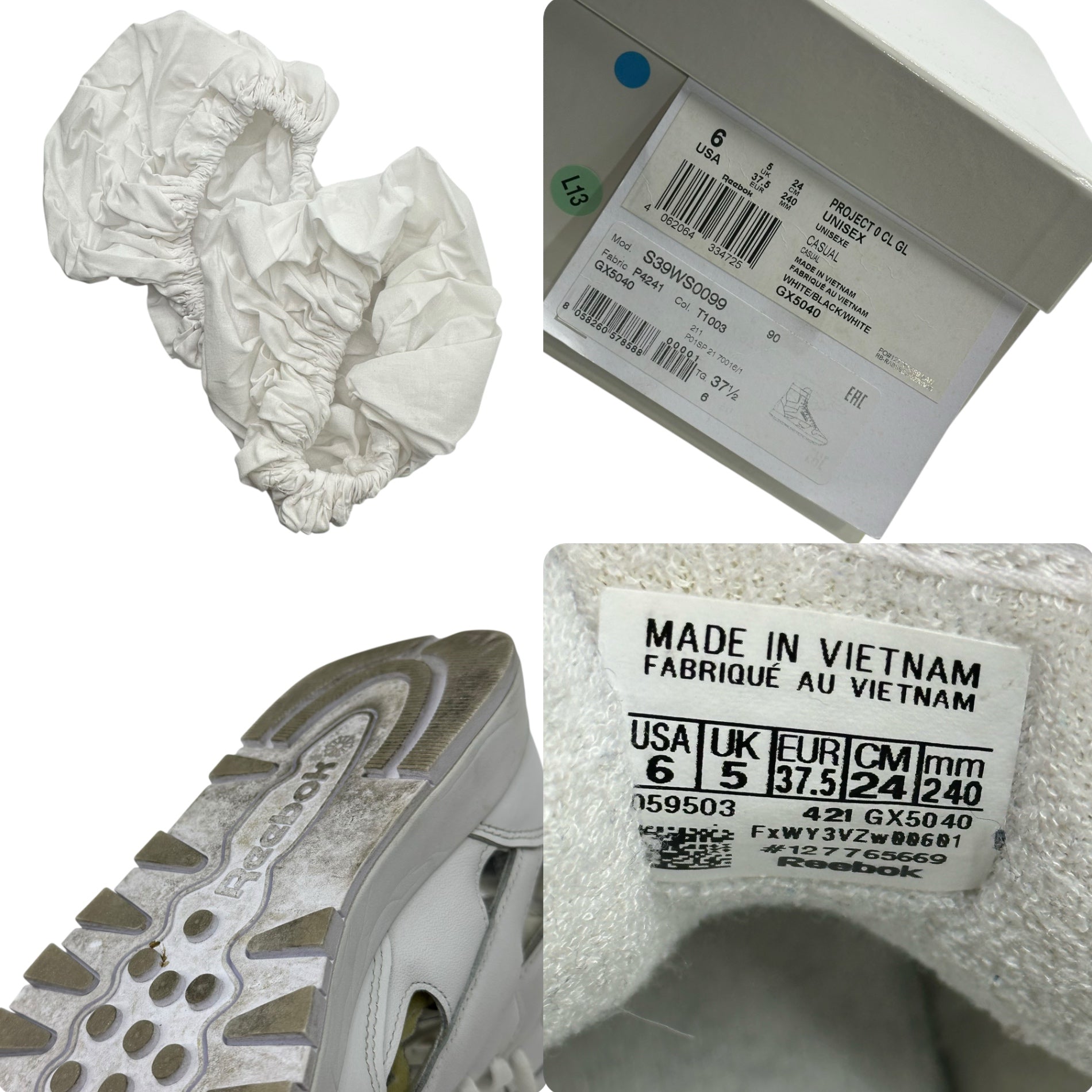 MAISON MARGIELA×Reebok(メゾンマルジェラ×リーボック) 21SS PROJECT 0 CL GL TABI 足袋 アンクル スニーカー GX5040 24cm ホワイト タビ ハイカット