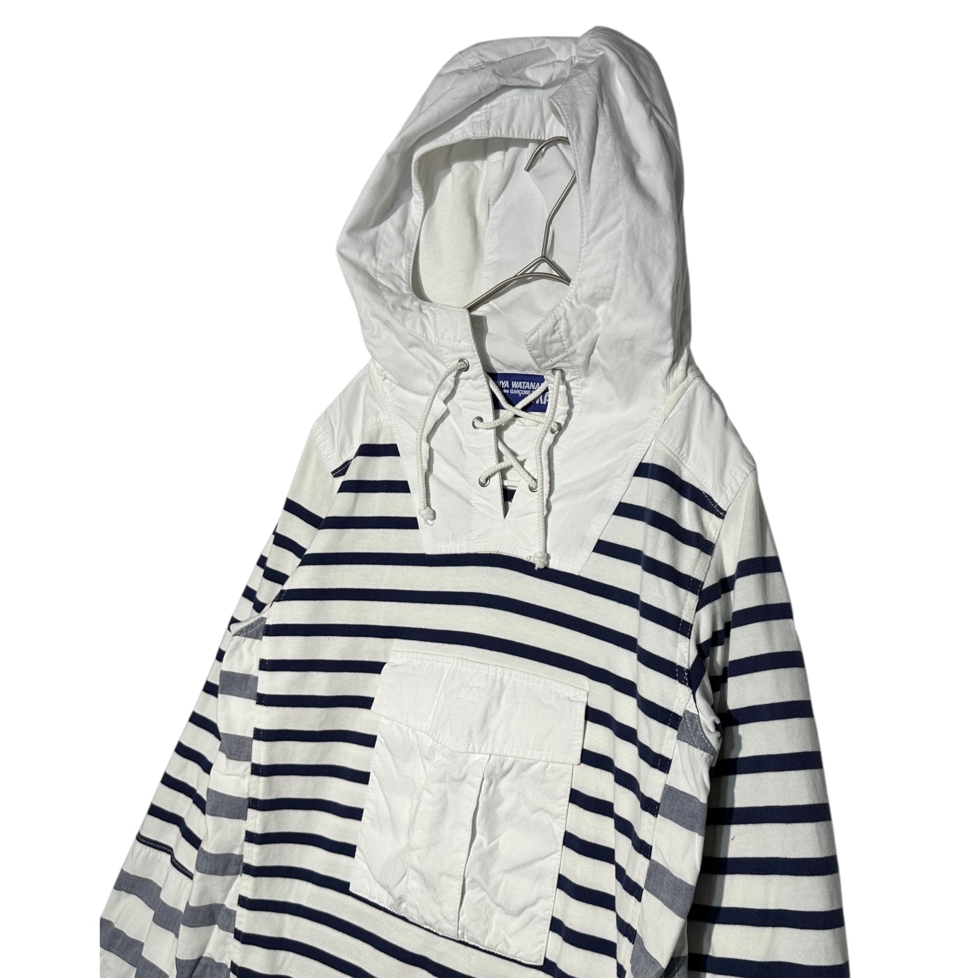 CdG JUNYA WATANABE MAN×SAINT JAMES(コムデギャルソンジュンヤワタナベマン×セントジェームス) 11SS Striped Lace-up Anorak Hoodie ボーダー レースアップ アノラック パーカー WG-J411 XS ホワイト×ネイビー AD2010