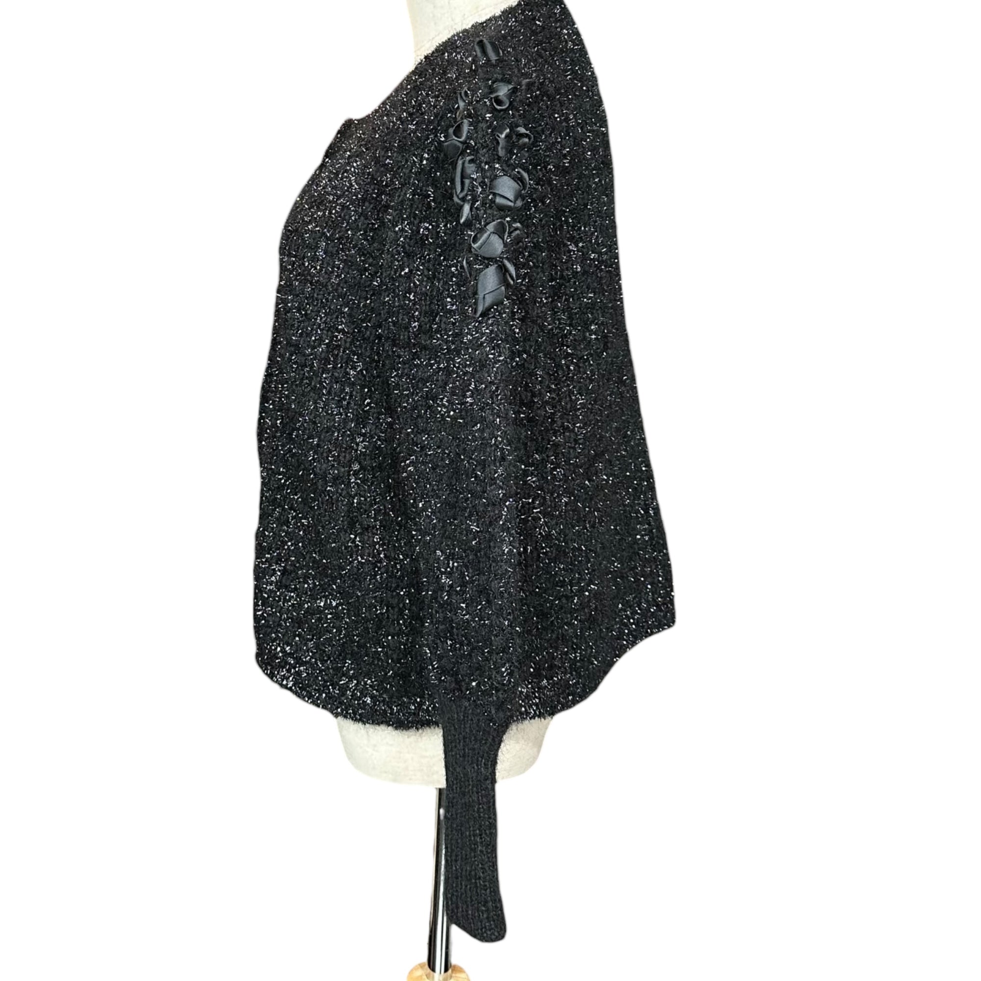 YVES SAINT LAURENT(イヴサンローラン) Vintage Lame Ribbon Crew Neck Knit Cardigan ヴィンテージ ラメ リボン クルーネック ニット カーディガン ST41-884 M ブラック