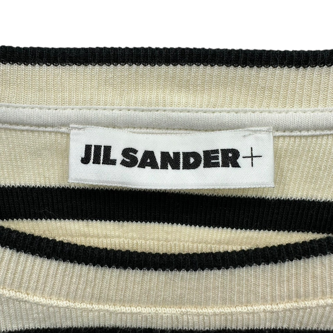 JIL SANDER+(ジルサンダープラス) 23SS Cotton Striped L/S TEE コットン 長袖 カットソー J47NH0002 S アイボリー×ブラック Tシャツ バスクシャツ ロゴ