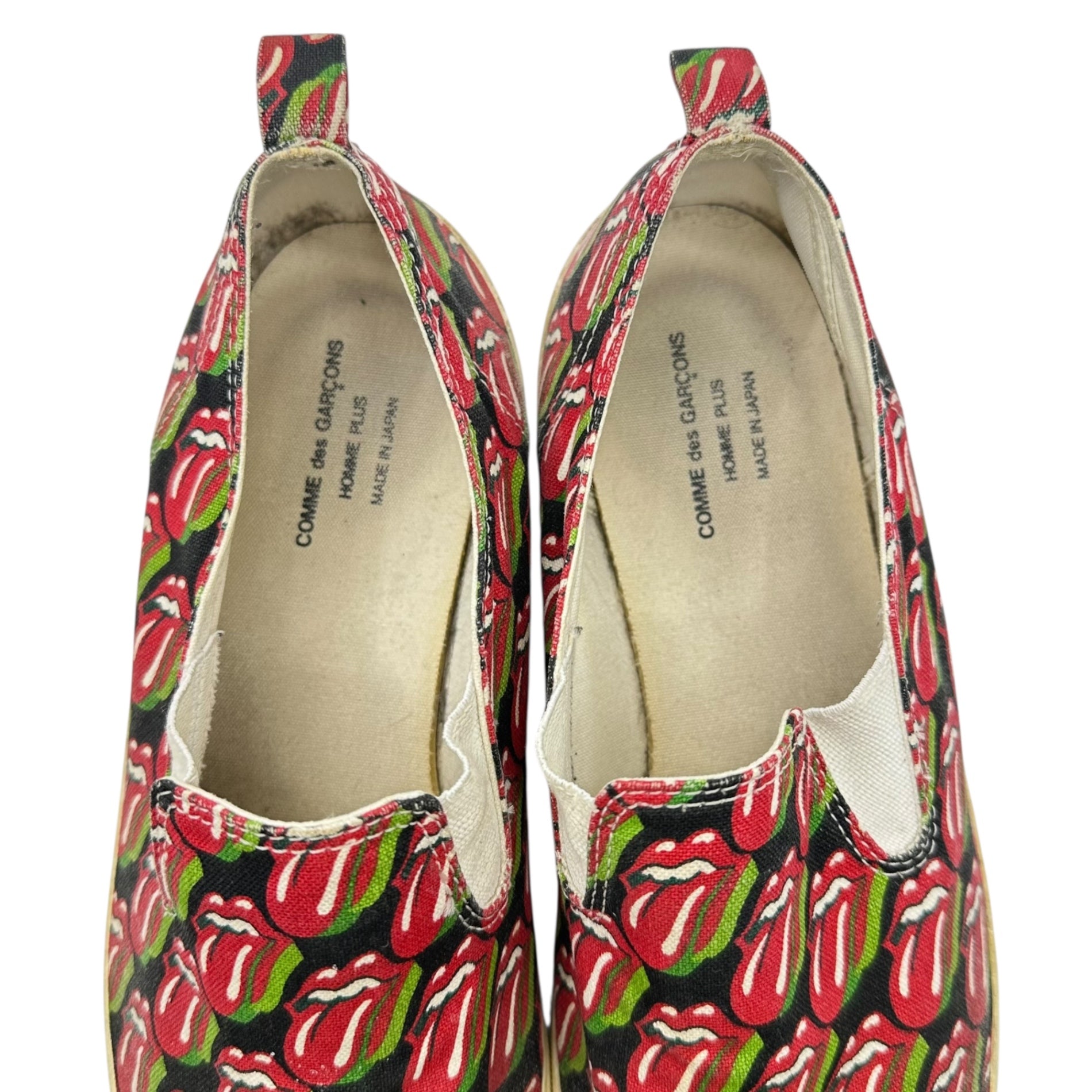 COMME des GARCONS HOMME PLUS(コムデギャルソンオムプリュス) 06SS Rolling Stones Lips & Tongue Print Slip-Ons ローリング ストーンズ リップ&タン ドット プリント スリッポン JQ20A1 27.0cm アイボリー×レッド スニーカー コラボ