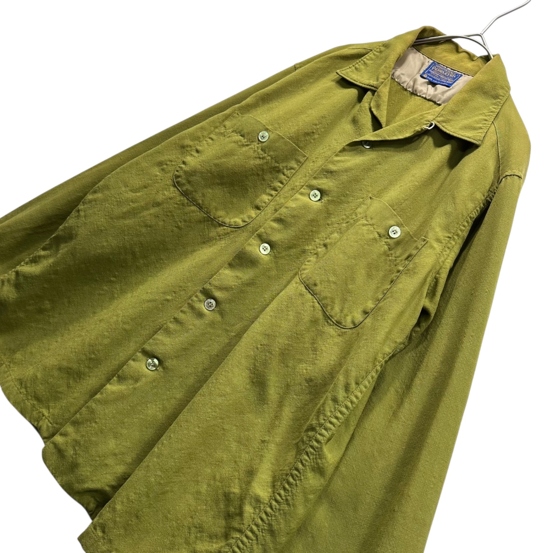PENDLETON(ペンドルトン) 60's Vintage Boat Shirt 単色 ヴィンテージ ボート シャツ M ライトグリーン 60年代 開襟 オープンカラー