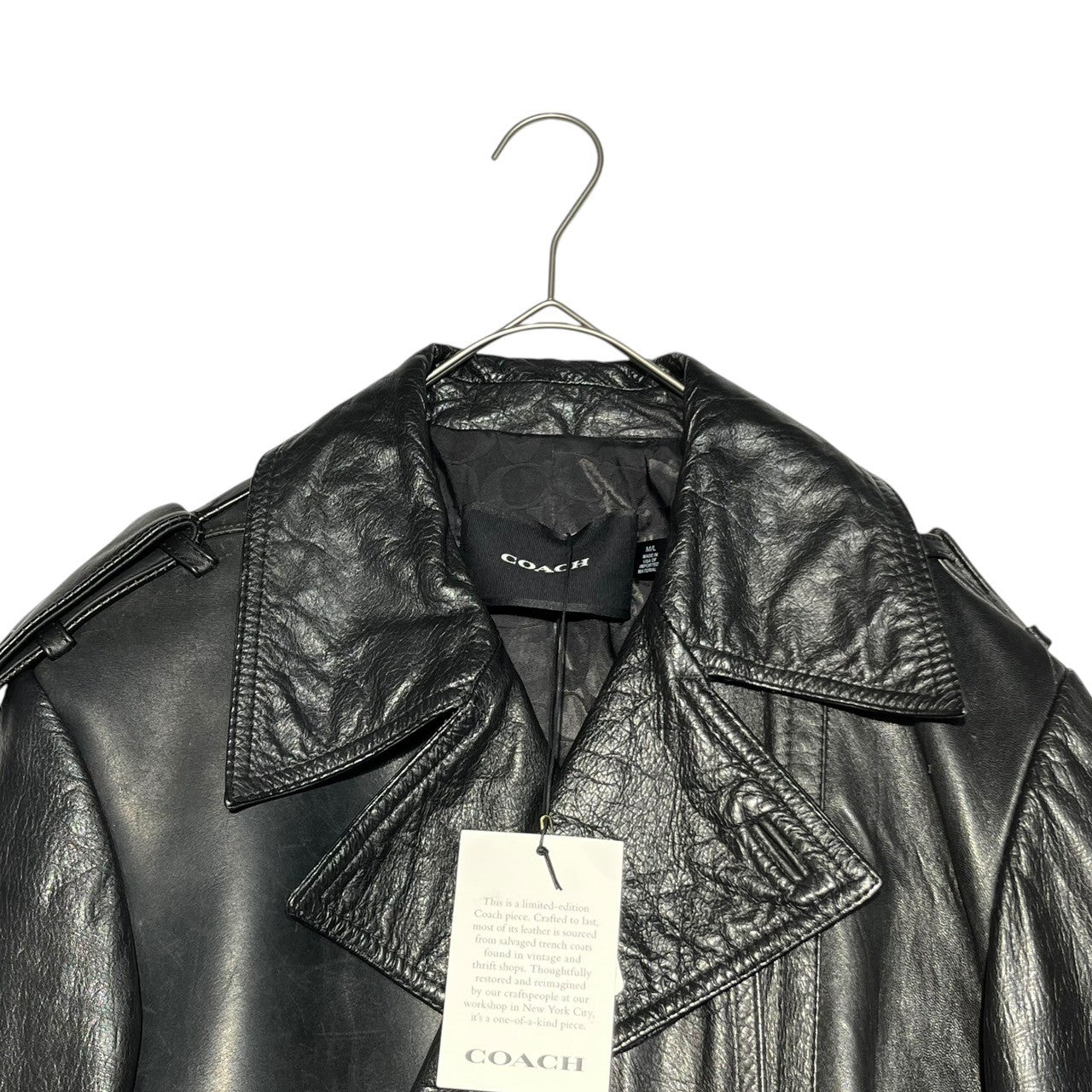COACH(コーチ) 22AW OLD COACH BAG Reconstructed Leather Trench Coat オールド コーチ バッグ 再構築 レザー トレンチ コート 00000-000 M~L ブラック ヴィンテージレザー解体再構築品 一点物 ランウェイ着用 モデル リメイク