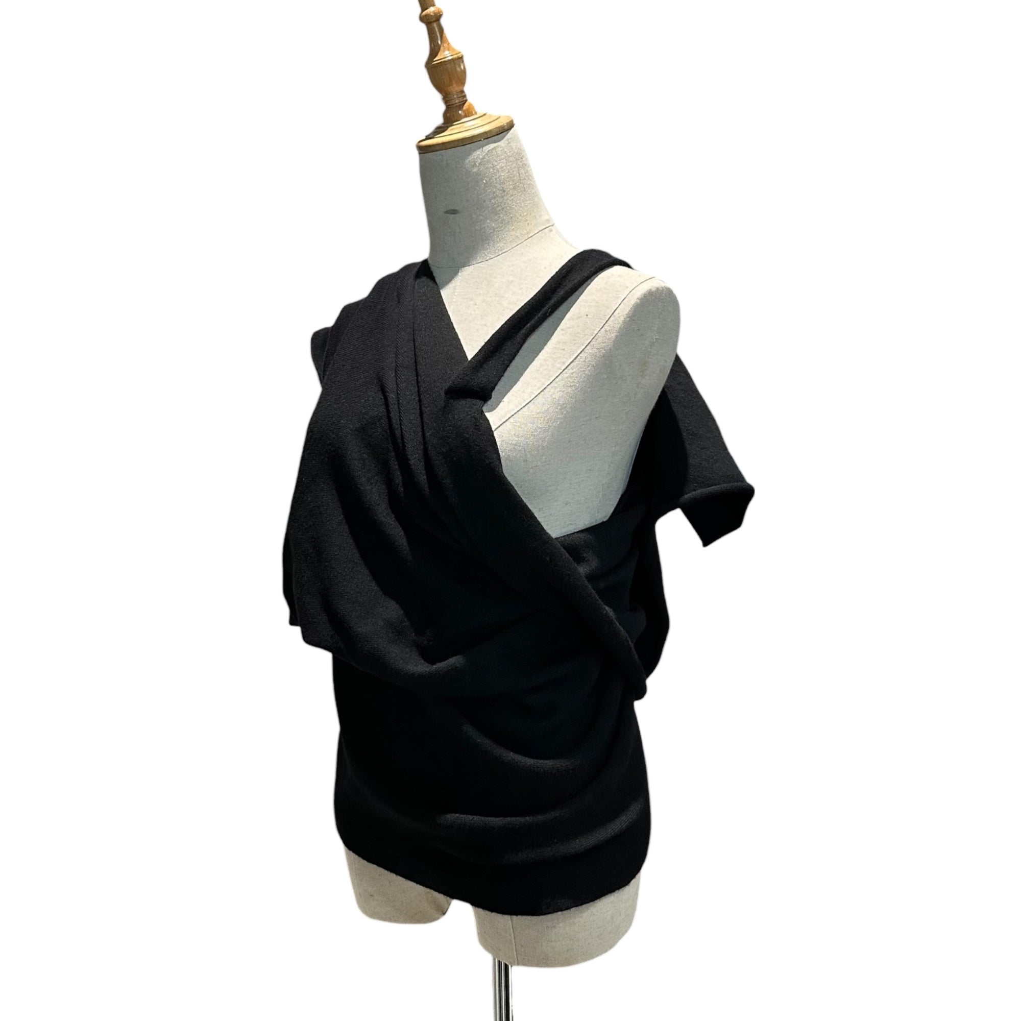 YOHJI YAMAMOTO(ヨウジヤマモト) 98AW Asymmetrical Deformed Knit Sleeveless Dress アシンメトリー 変形 ニット ノースリーブ ワンピース FY-B18-961 S ブラック 90's 90年代 ヴィンテージ