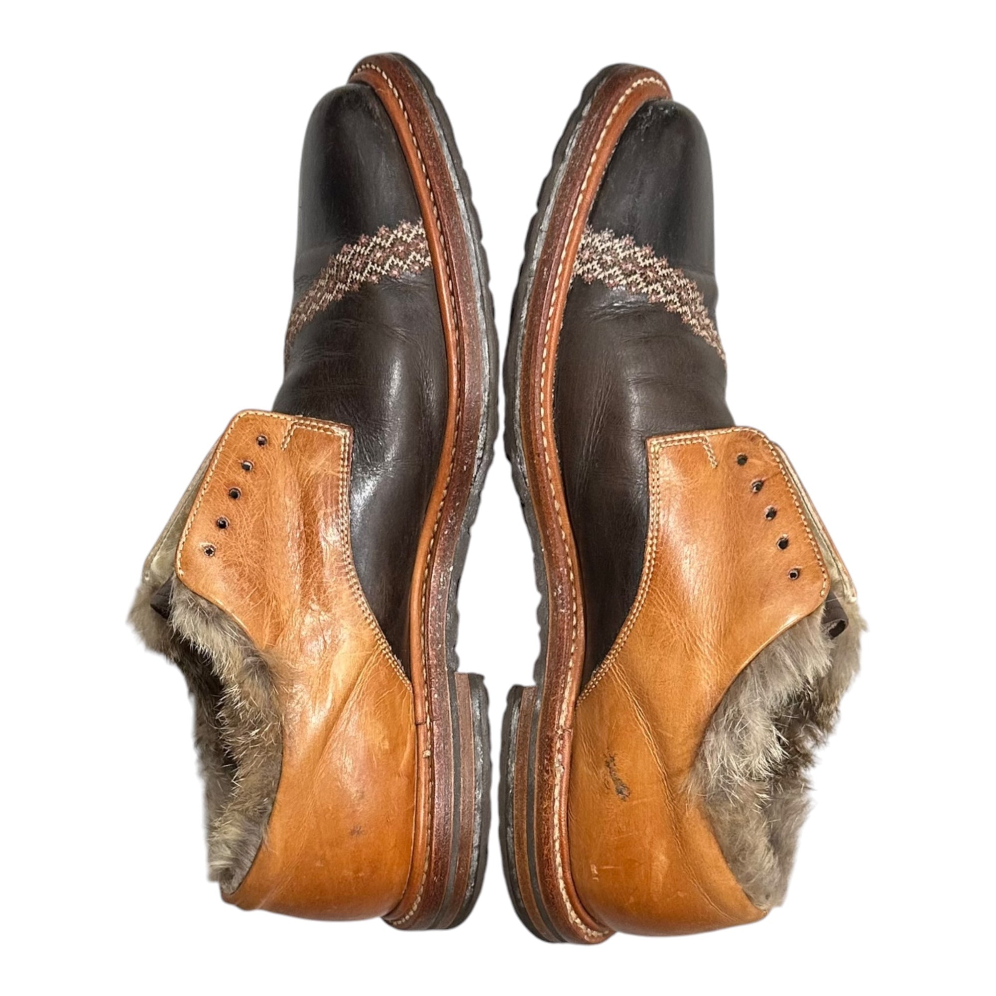 NUMBER (N)INE(ナンバーナイン) 2002AW Belt NOWHERE MAN Rabbit Fur Leather Shoes ラビットファー レザー レースレス シューズ ジョージ期 25cm ベージュ×ブラウン 革靴
