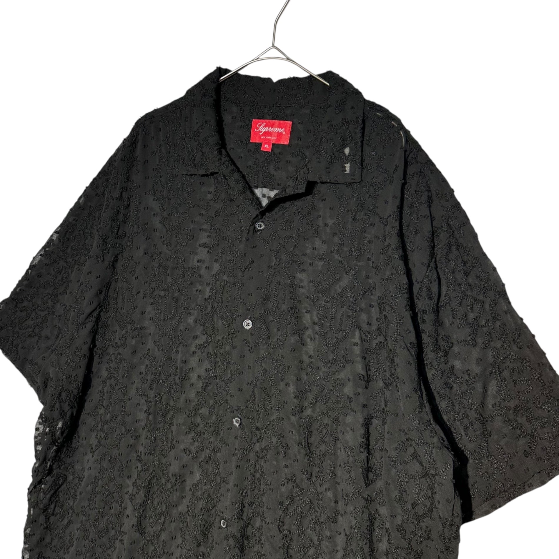 SUPREME(シュプリーム) 22SS Chainstitch Chiffon S/S Shirt チェーン ステッチ シフォン 半袖 シャツ XL ブラック シアー シースルー 刺繍