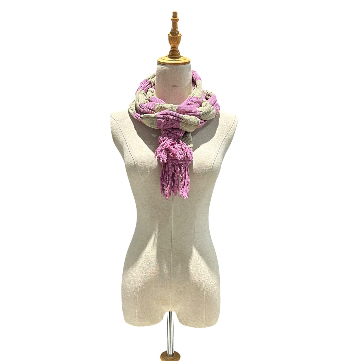 Kiko Kostadinov(キココスタディノフ) 2024SS Merli Scarf コットン ボーダー マフラー KKSS24KN08-95 ピンク×ベージュ