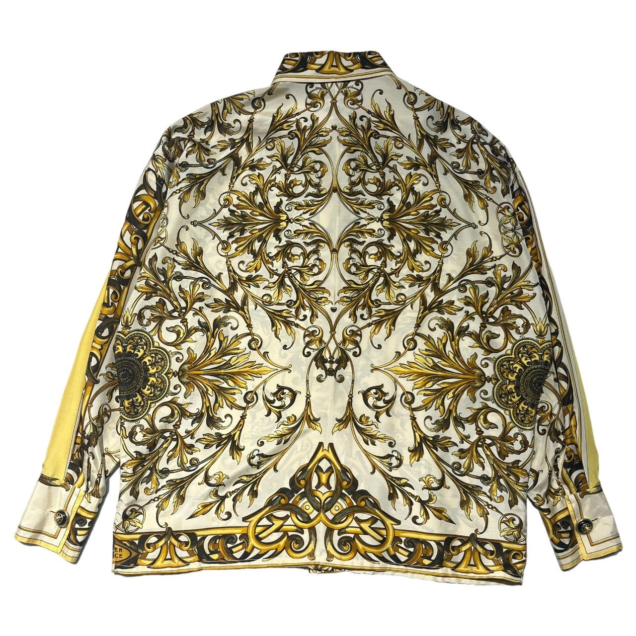GIANNI VERSACE(ジャンニヴェルサーチ) 90’s scarf silk shirt 金ボタンスカーフ柄比翼シルクシャツ 40(Lサイズ程度) アイボリー×ゴールド 総柄/シルク100%