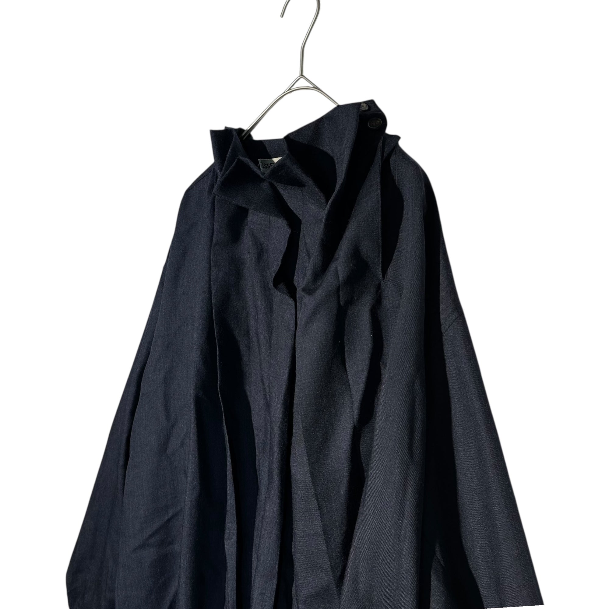 ISSEY MIYAKE(イッセイミヤケ) 70~80's Gathered neck wide-silhouette wool smock shirt ギャザーネック ワイドシルエット ウール スモック シャツ 70年代~80年代 JG14850 FREE ネイビー 初期生産品 稀少