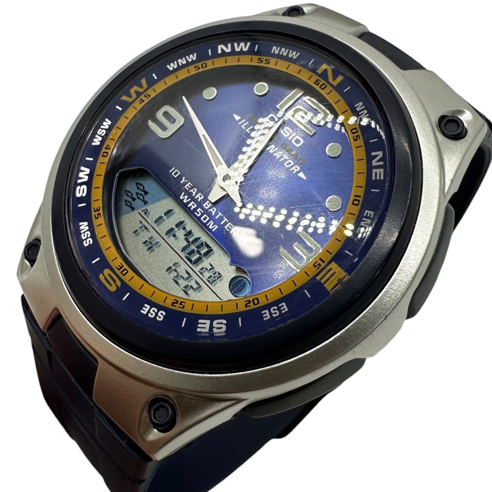 CASIO(カシオ) フィッシングギア アナデジ タイドグラフ 腕時計 AW-82 シルバー×ネイビー デジタル