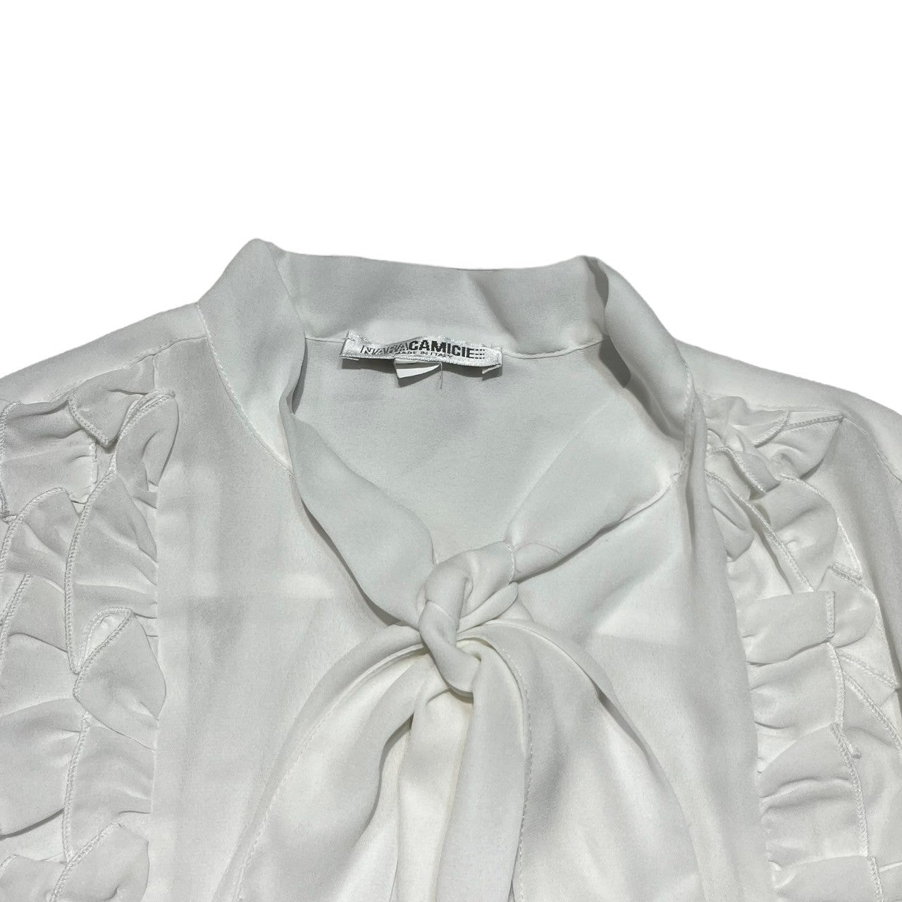 NARA CAMICIE(ナラカミーチェ) ジョーゼットボウタイダブルフリルブラウス 10-31-02-046 0 ホワイト 参考定価¥27,500(税込)