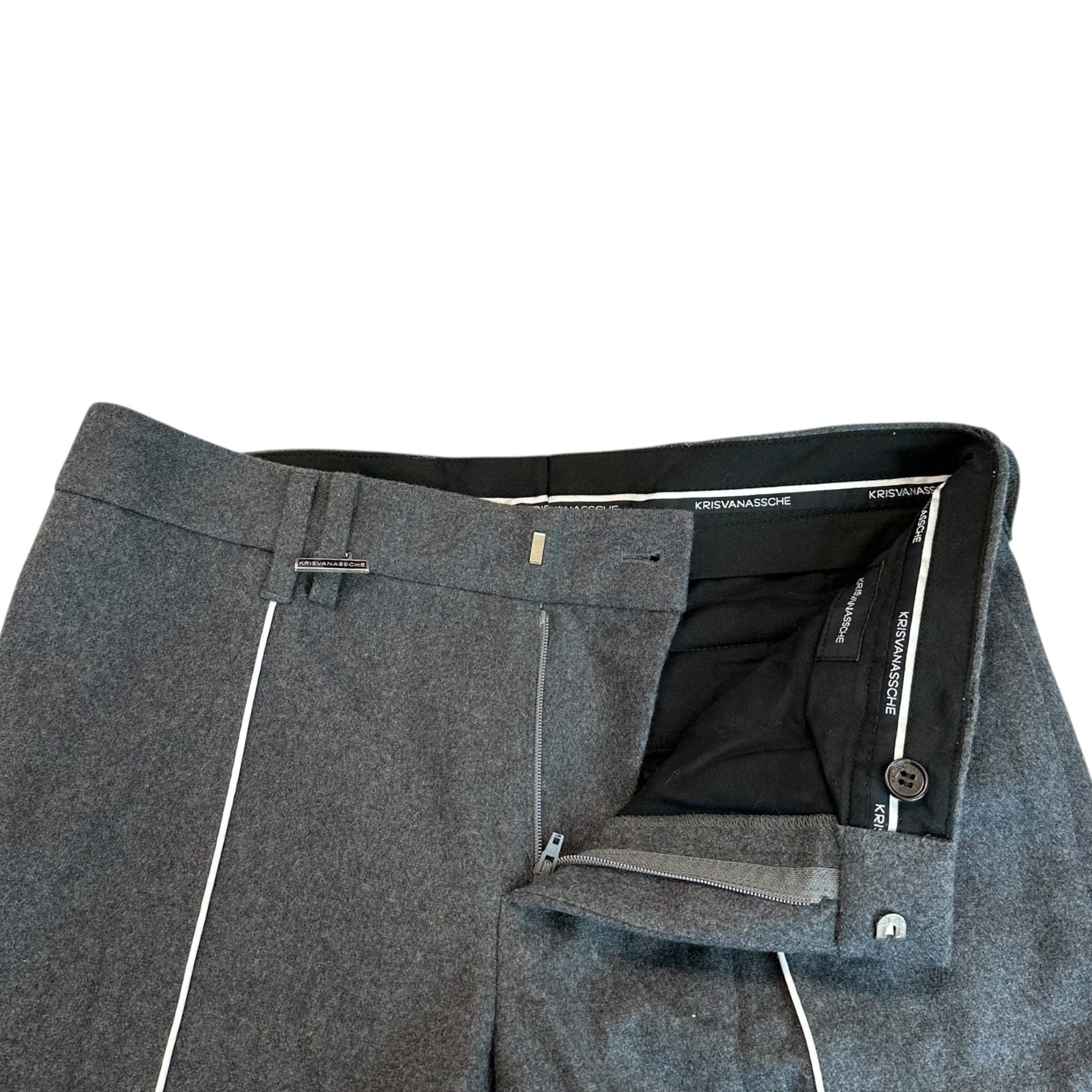 KRIS VAN ASSCHE(クリスヴァンアッシュ) Center-Seam Piping Wool Slacks センターライン パイピング ウール スラックス 46 グレー