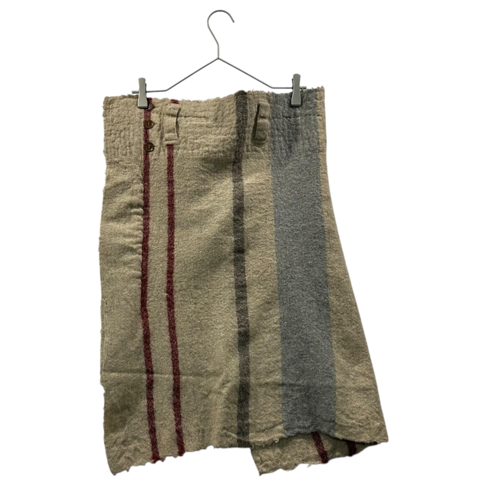 Y's Red Label(ワイズレッドレーベル) Random Stripe Wool Wrap Skirt ランダム ストライプ ウール 巻き スカート YB-S51-154 3(L程度) ベージュ×レッド×グレー ヨウジヤマモト