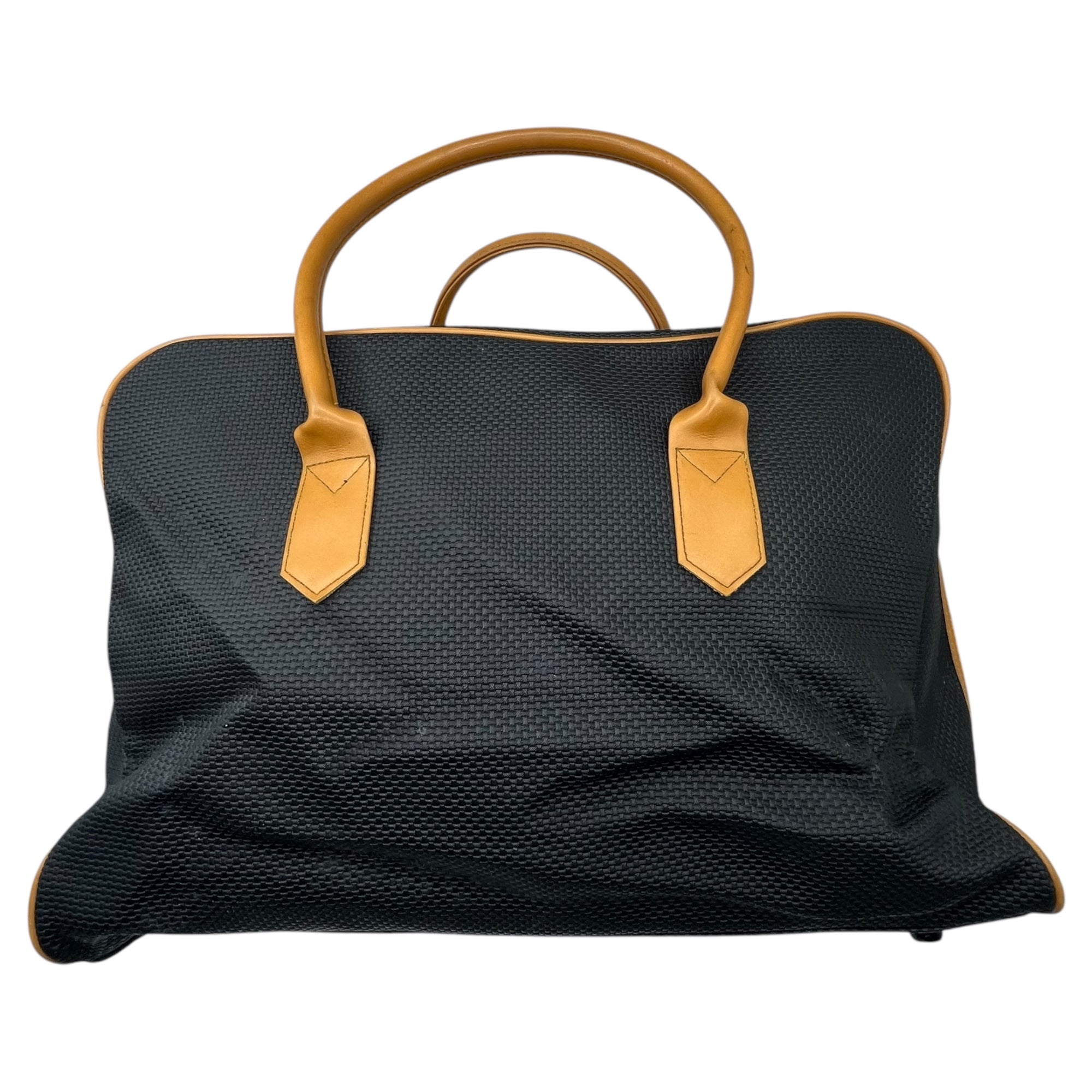 YVES SAINT LAURENT(イヴサンローラン) ロゴ レザー 切替 ボストンバッグ 旅行鞄 ブラック×ブラウン OLD ヴィンテージ