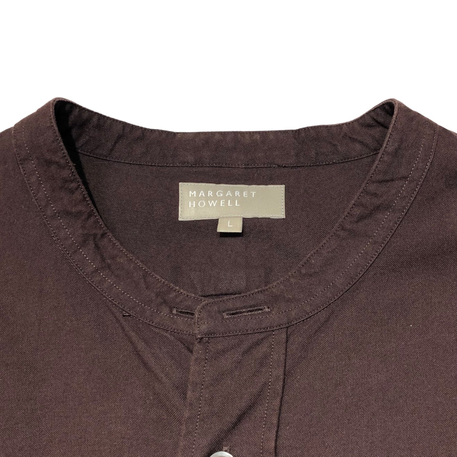 MARGARET HOWELL(マーガレットハウエル) バンドカラー コットン シャツ ノーカラー 579-0250609 L ブラウン