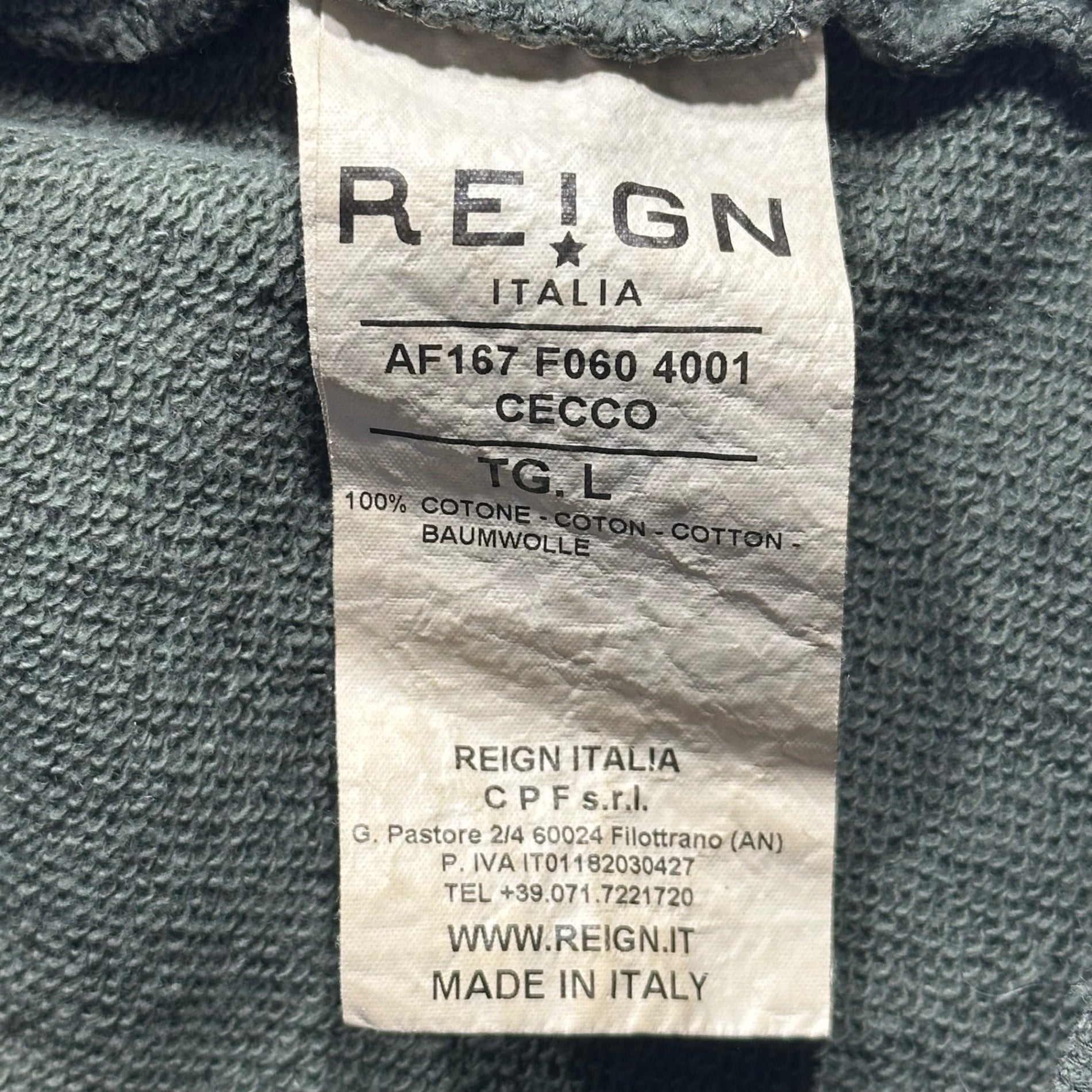 REIGN ITALIA(レインイタリア) Stitch and Print Sweatshirt ステッチ アンド プリント スウェット AF167 F060 4001 L カーキ