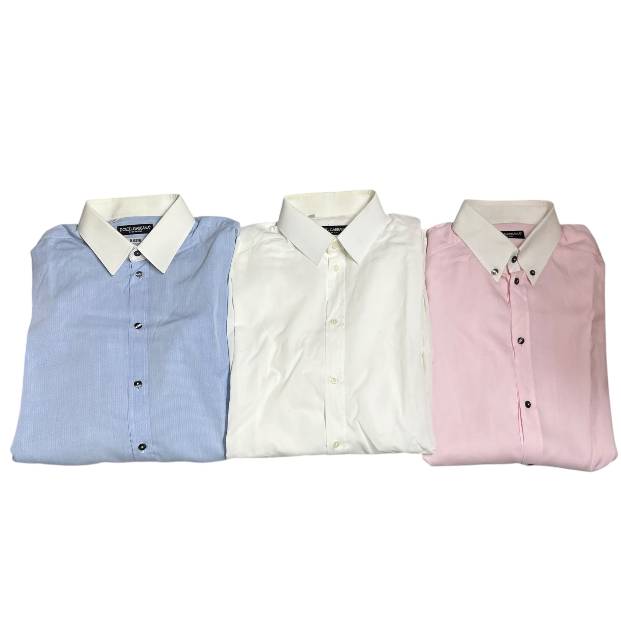 DOLCE&GABBANA(ドルチェ&ガッバーナドルガバ) GOLD MARTINI ドレス 長袖 シャツ 3点 セット 15 3/4 39(M程度) ホワイト/スカイブルー/ピンク ビジネス スーツ フォーマル
