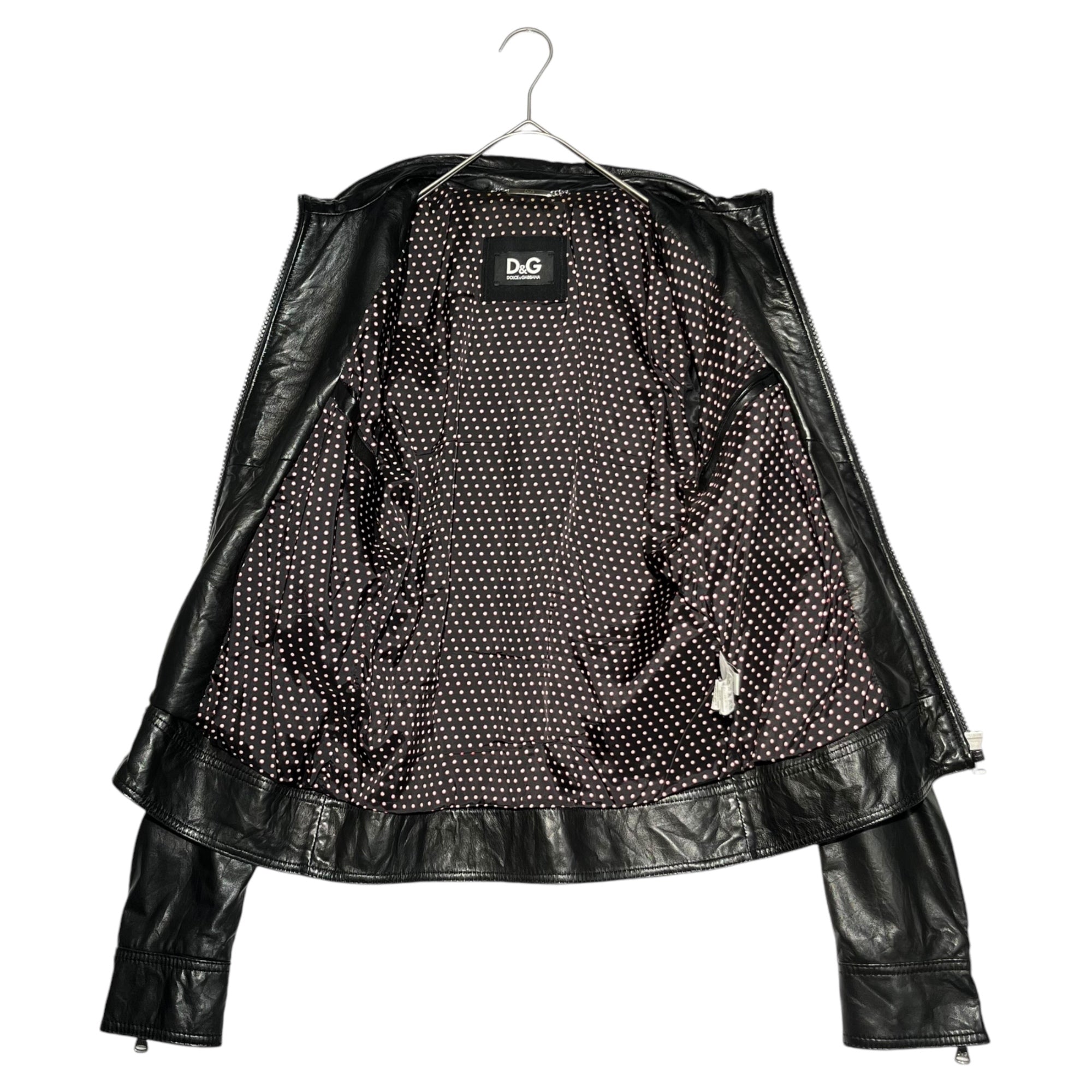 D&G(ディー&ジー ドルガバ ドルチェ&ガッバーナ) Zip up lamb leather jacket ジップ アップ ラム レザー ジャケット 46(M程度) ブラック