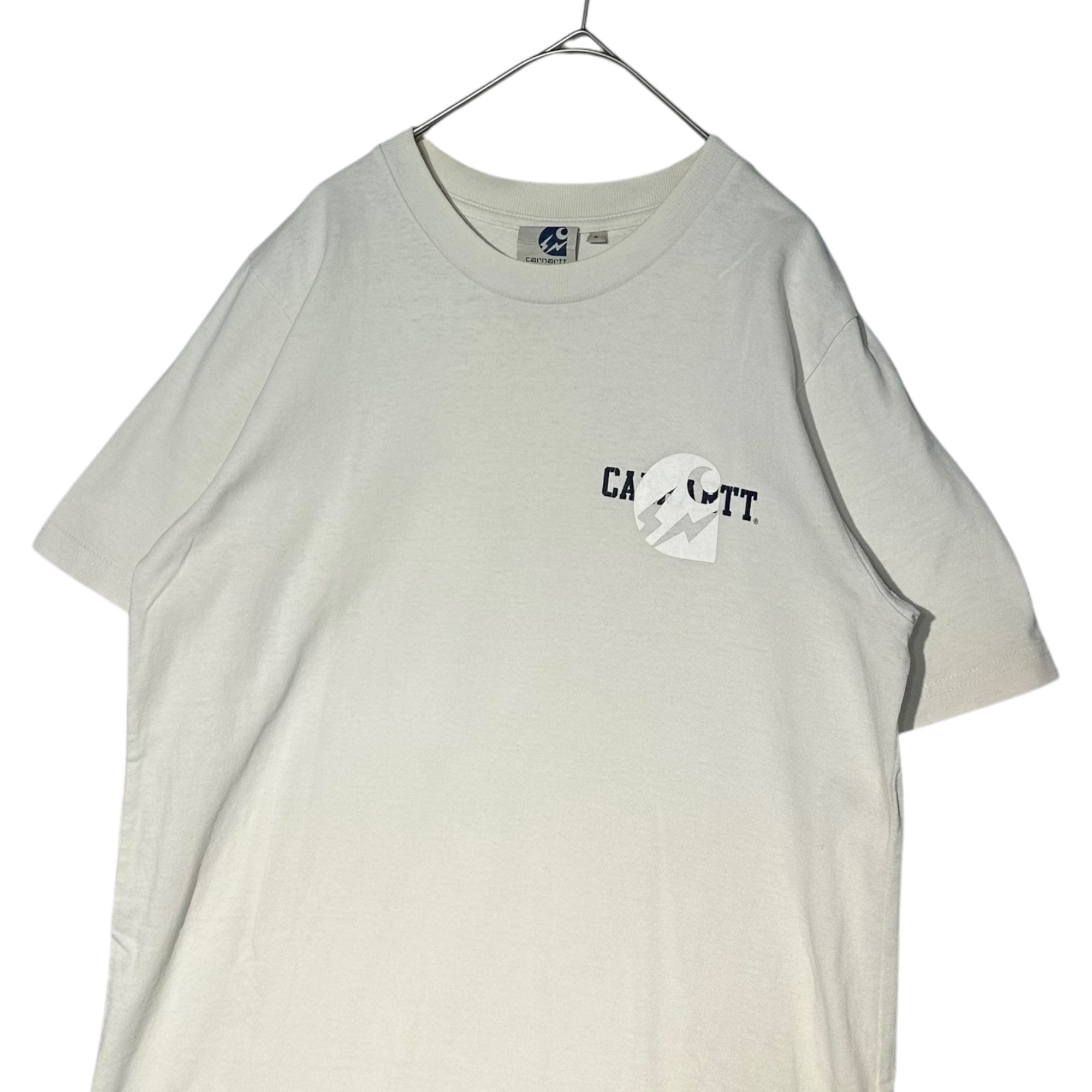 carhartt × FRAGMENT DESIGN(カーハート×フラグメントデザイン) Stacked logo crew neck T-shirt 重ねロゴ クルーネック Tシャツ S ホワイト×ネイビー
