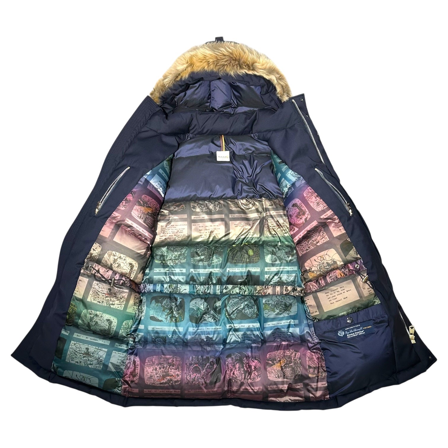 PAUL SMITH(ポールスミス) Loro Piana fabric fur trimmed down jacket ロロピアーナ社製 ファブリック ファー 装飾 ダウン ジャケット 283126 R265S S ネイビー×ベージュ